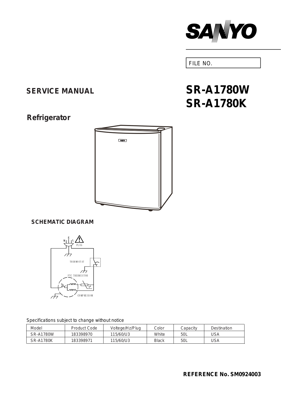 SANYO SRA1780 User Manual