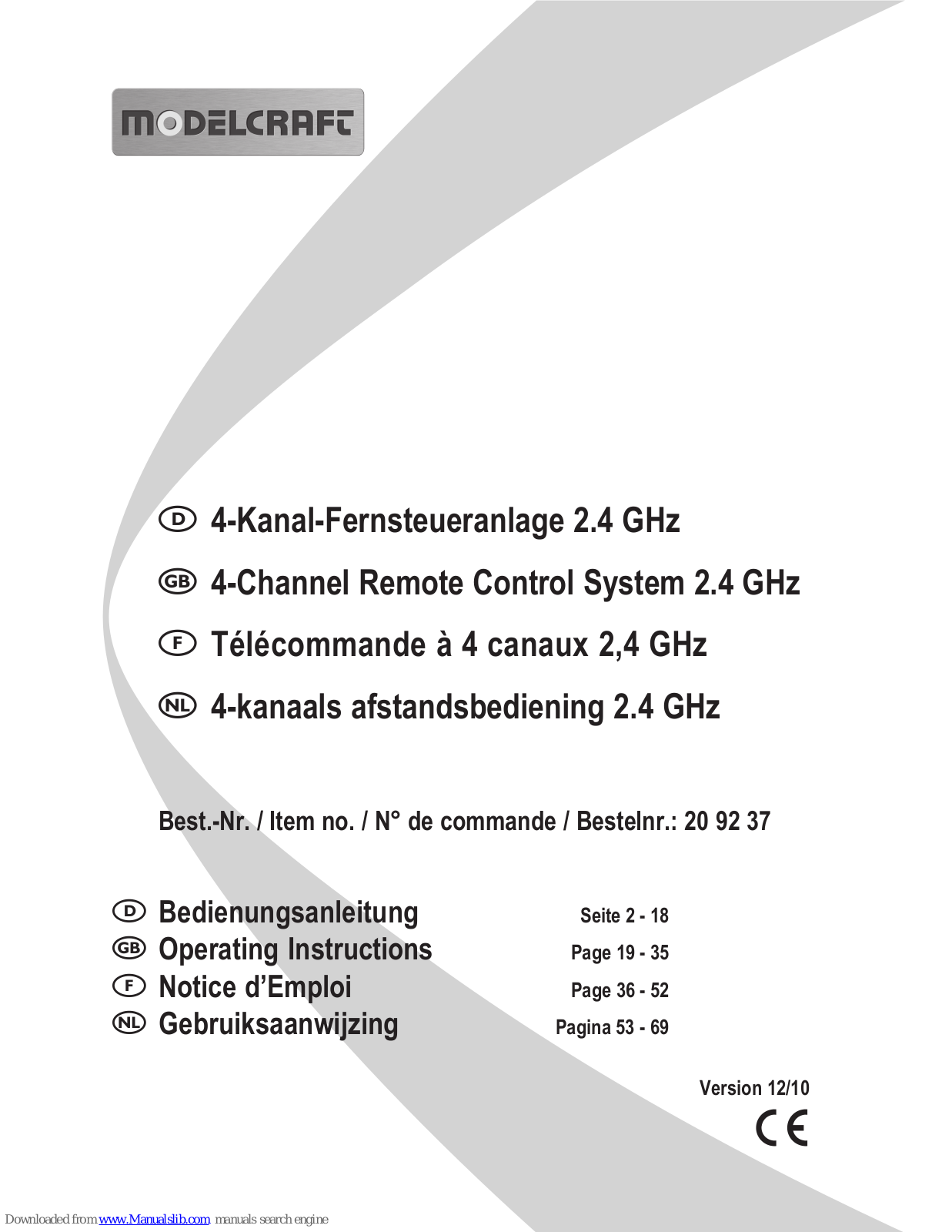 ModelCraft 20 92 37 Operating Instructions Manual