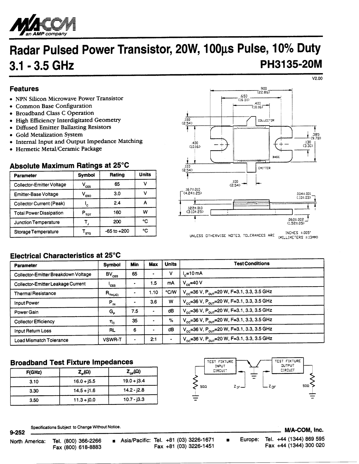 M A COM PH3135-20M Datasheet