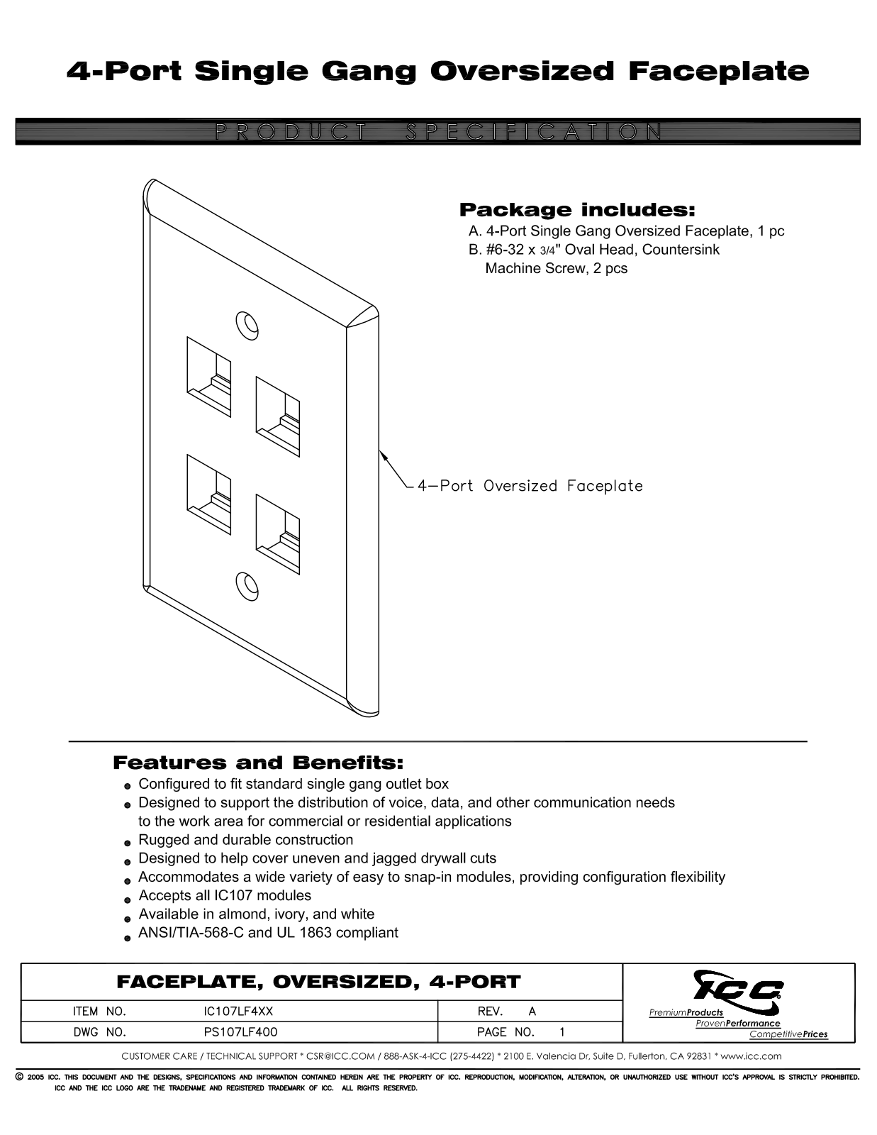 ICC IC107LF4AL, IC107LF4IV Specsheet