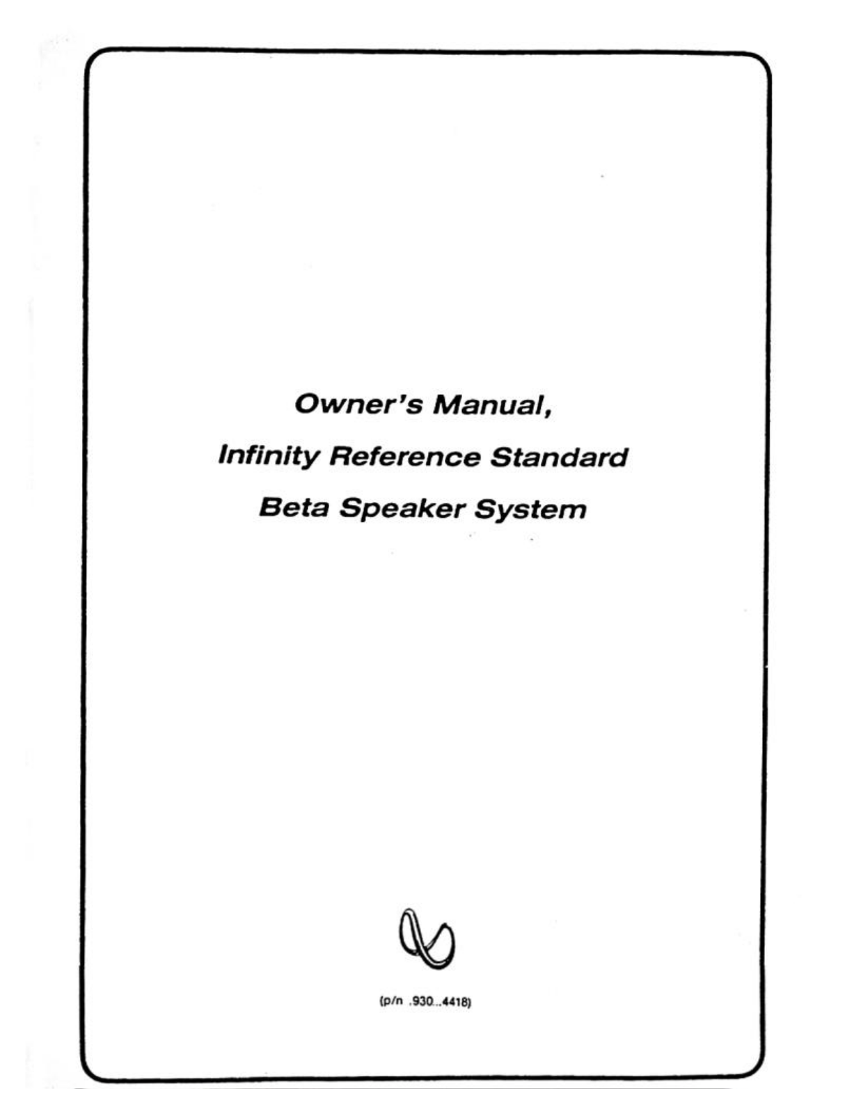 Infinity IRS Beta Owners manual