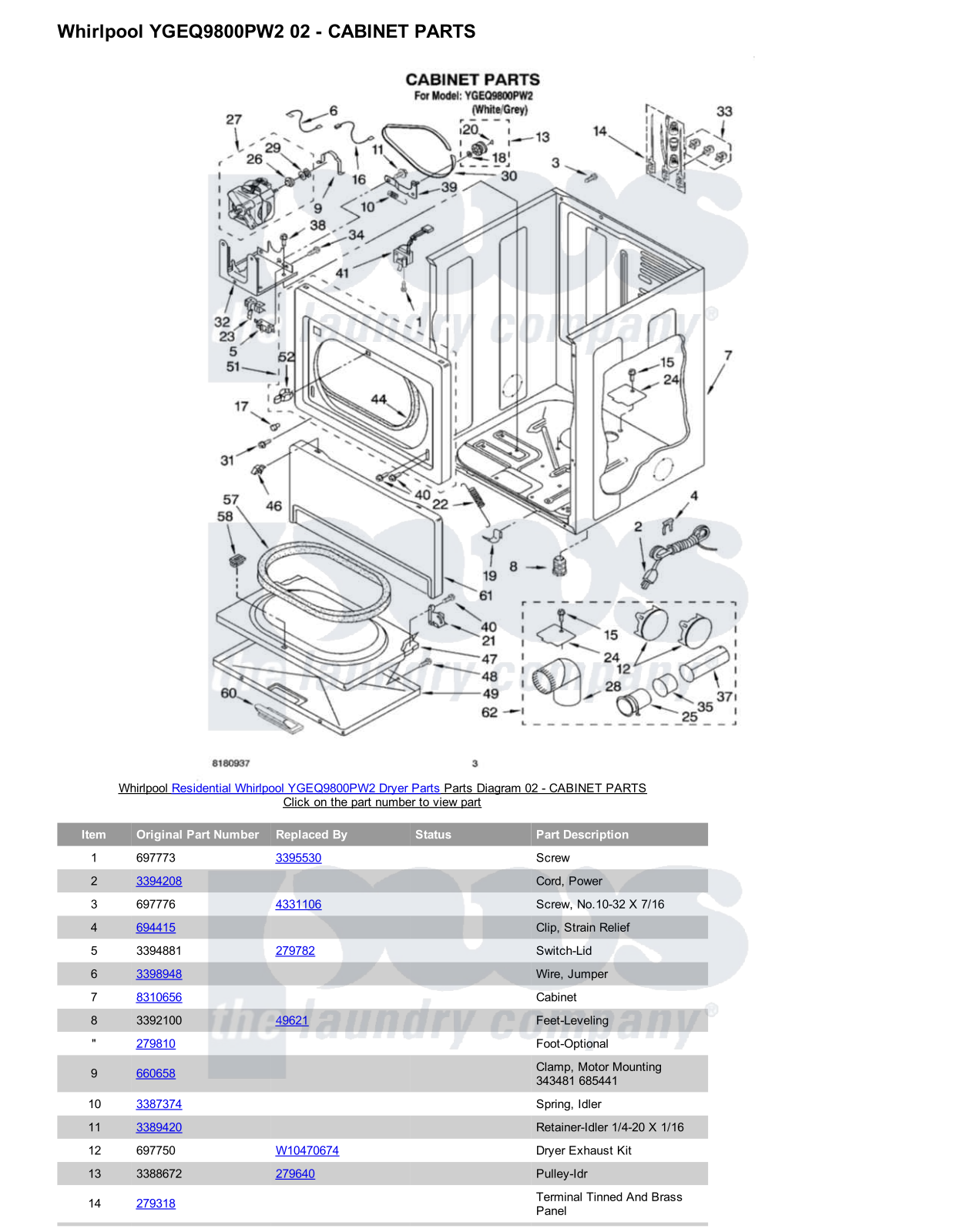 Whirlpool YGEQ9800PW2 Parts Diagram