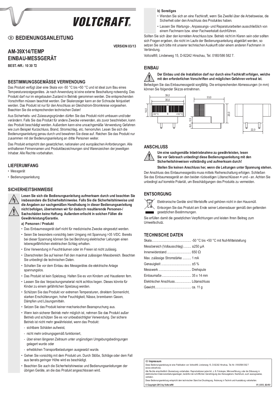 VOLTCRAFT AM-39X14 User guide