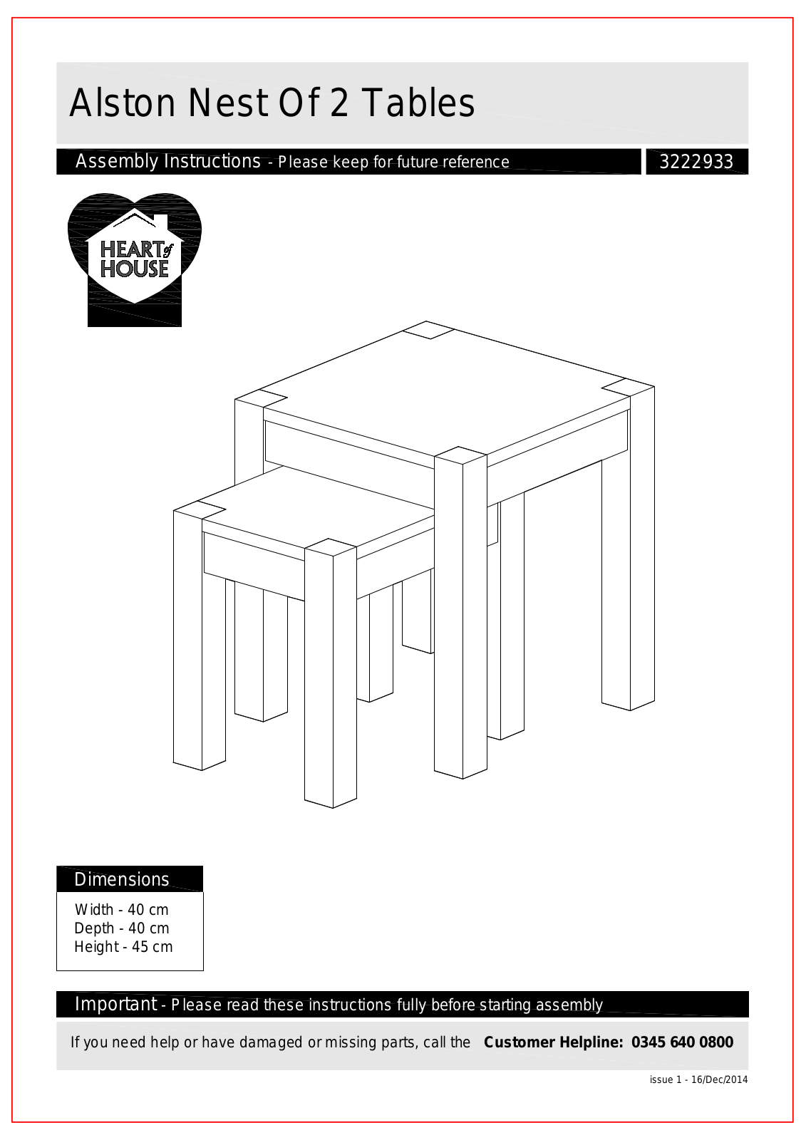 Argos Alston Nest Of 2 Tables ASSEMBLY INSTRUCTIONS