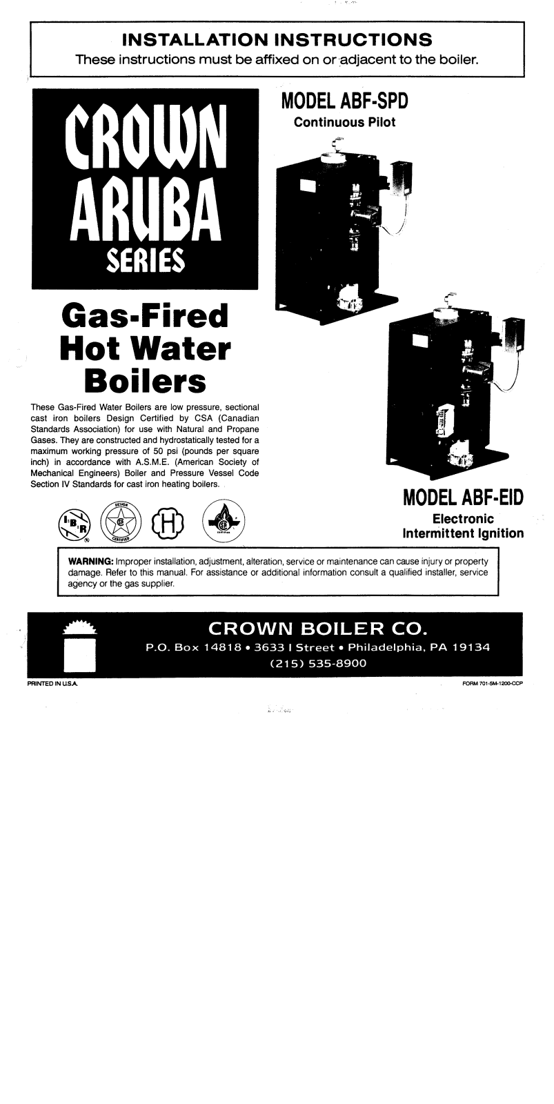 Crown Boiler ABF-SPD User Manual