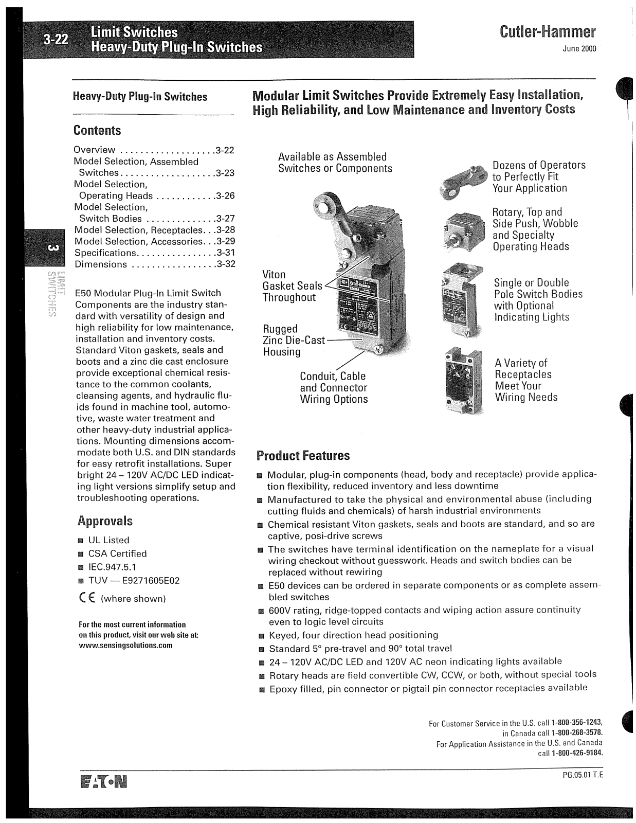 Cutler Hammer, Div of Eaton Corp Limit Switches Catalog Page