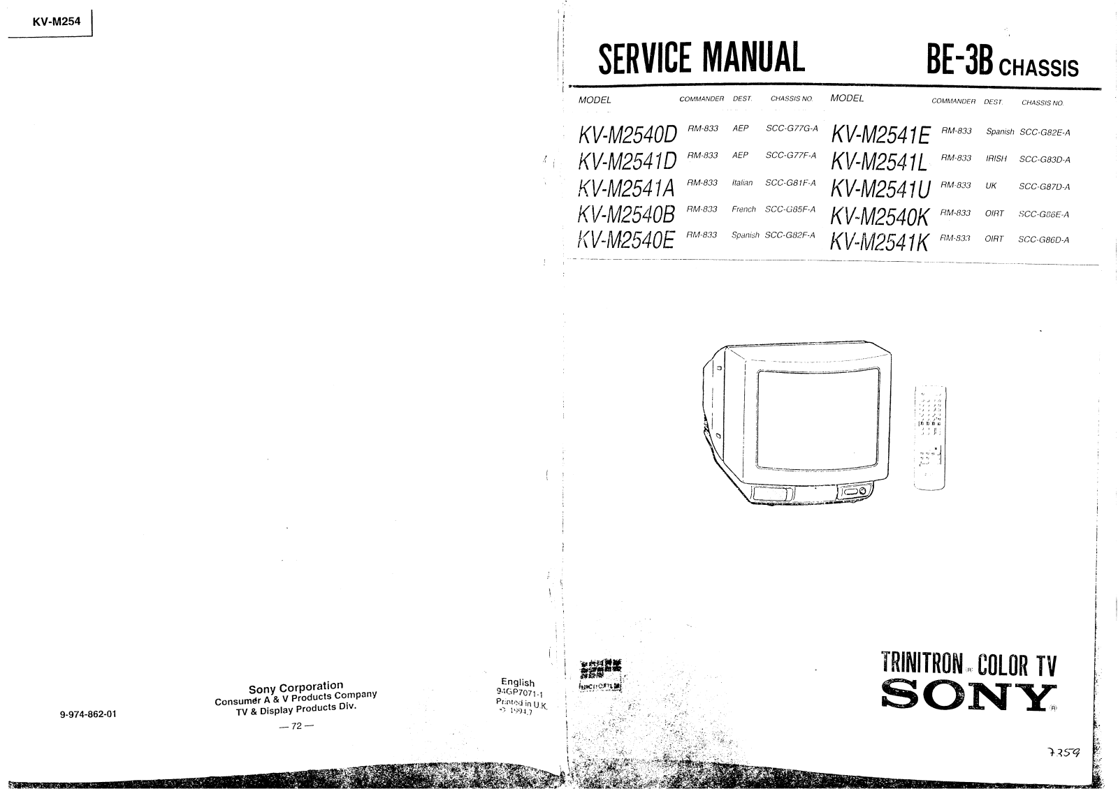 Sony KV-D2540, KV-X2541 Schematic