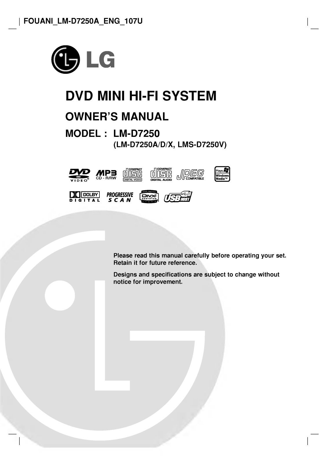 LG LM-D7250A Owner’s Manual