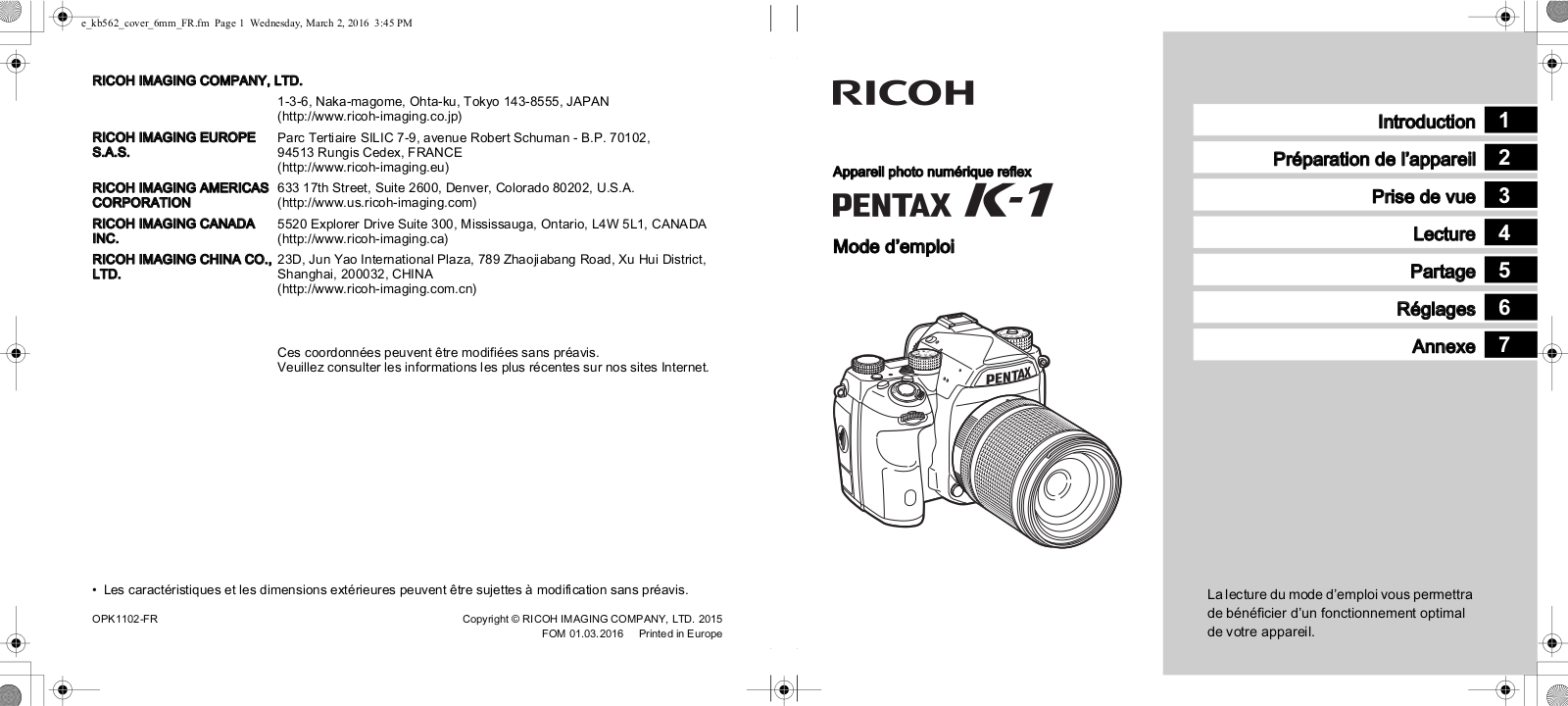 PENTAX K-1 Instruction Manual