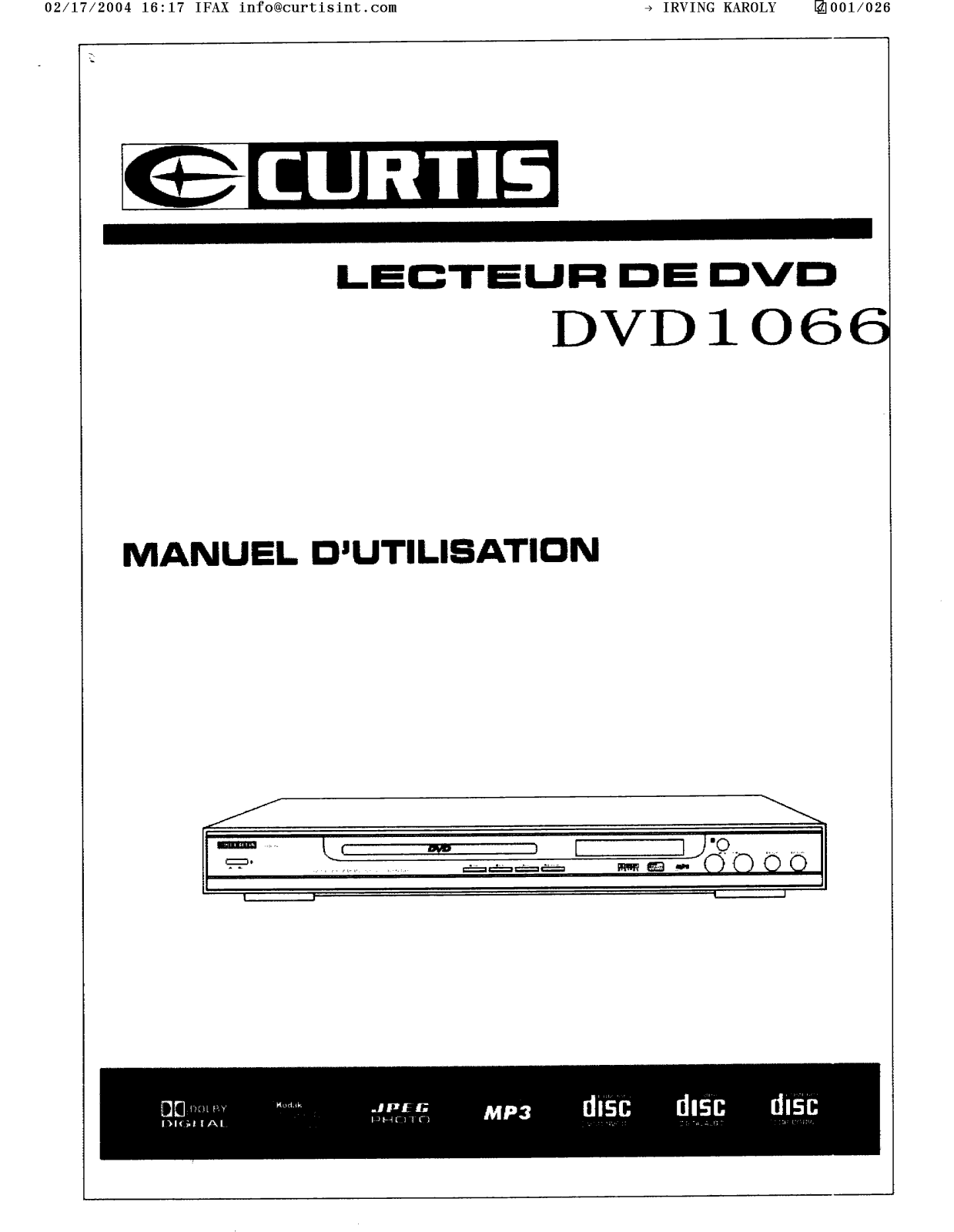 CURTIS DVD1066 User Manual