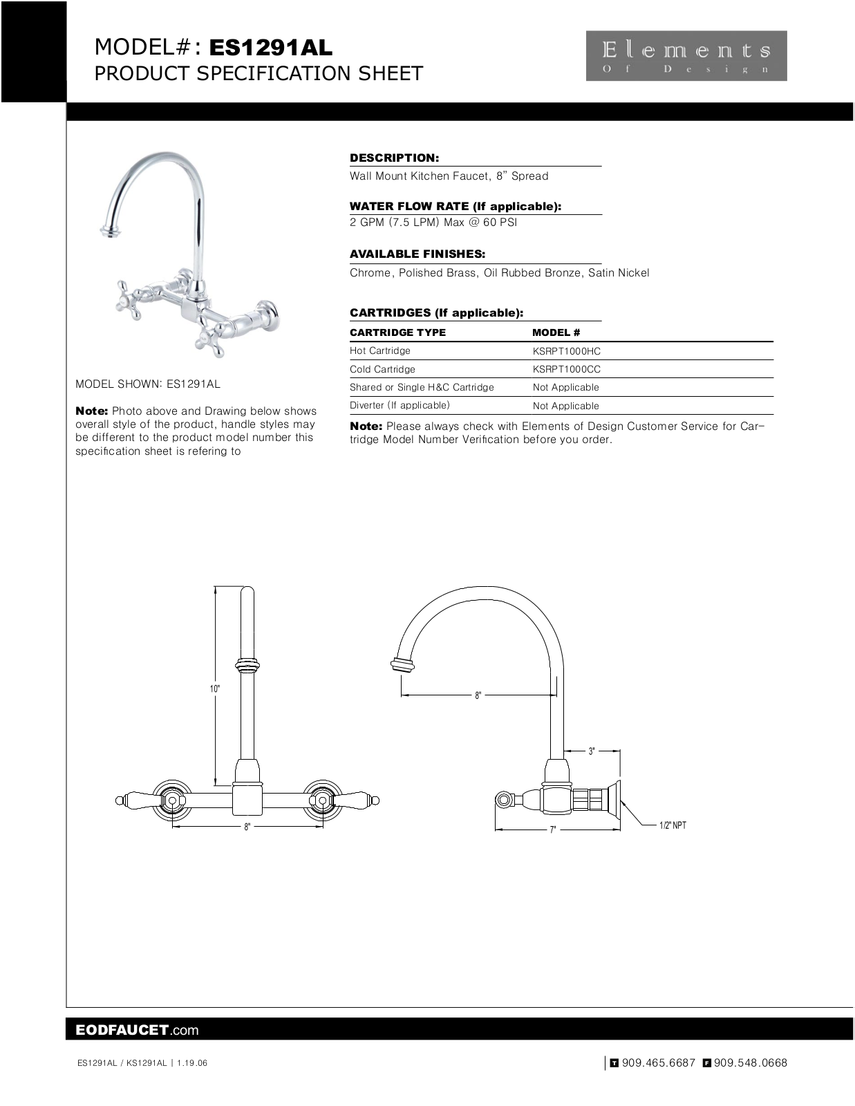 Elements of Design EDE1441 Specification Sheet - ManualMachine.com