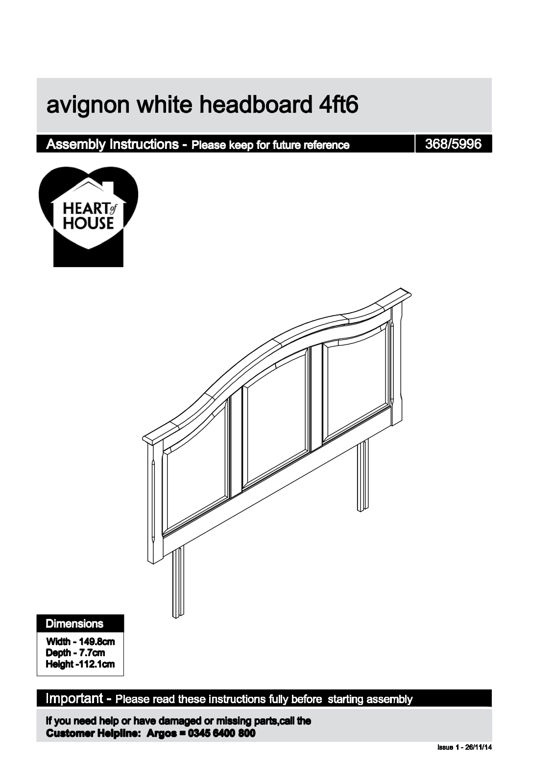 Argos BA00337-3 ASSEMBLY INSTRUCTIONS