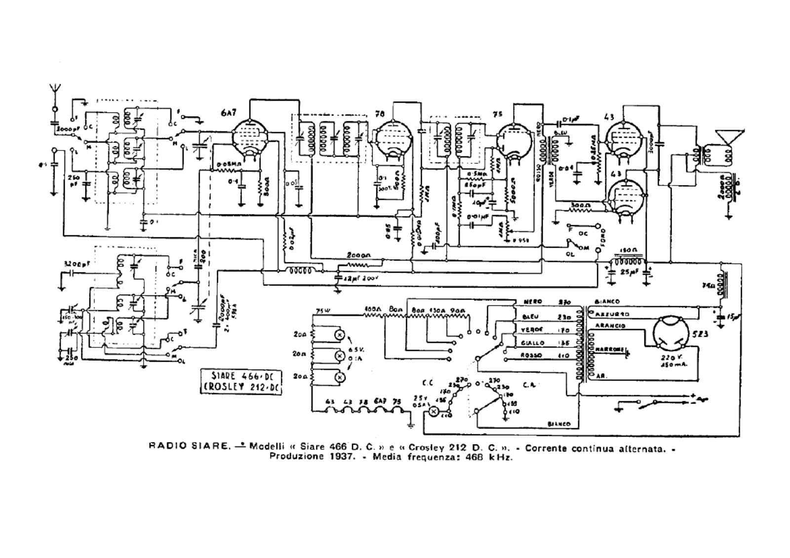 Siare Crosley 466dc, 212dc 2 schematic