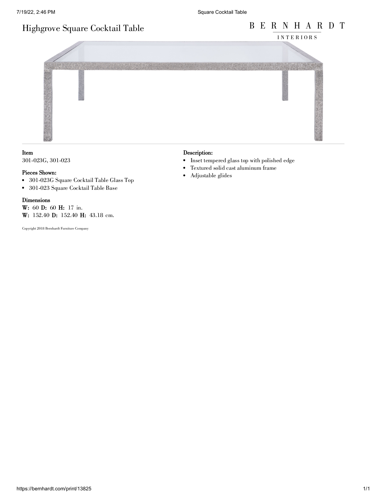 Bernhardt BHT12923 Specifications - ManualMachine.com