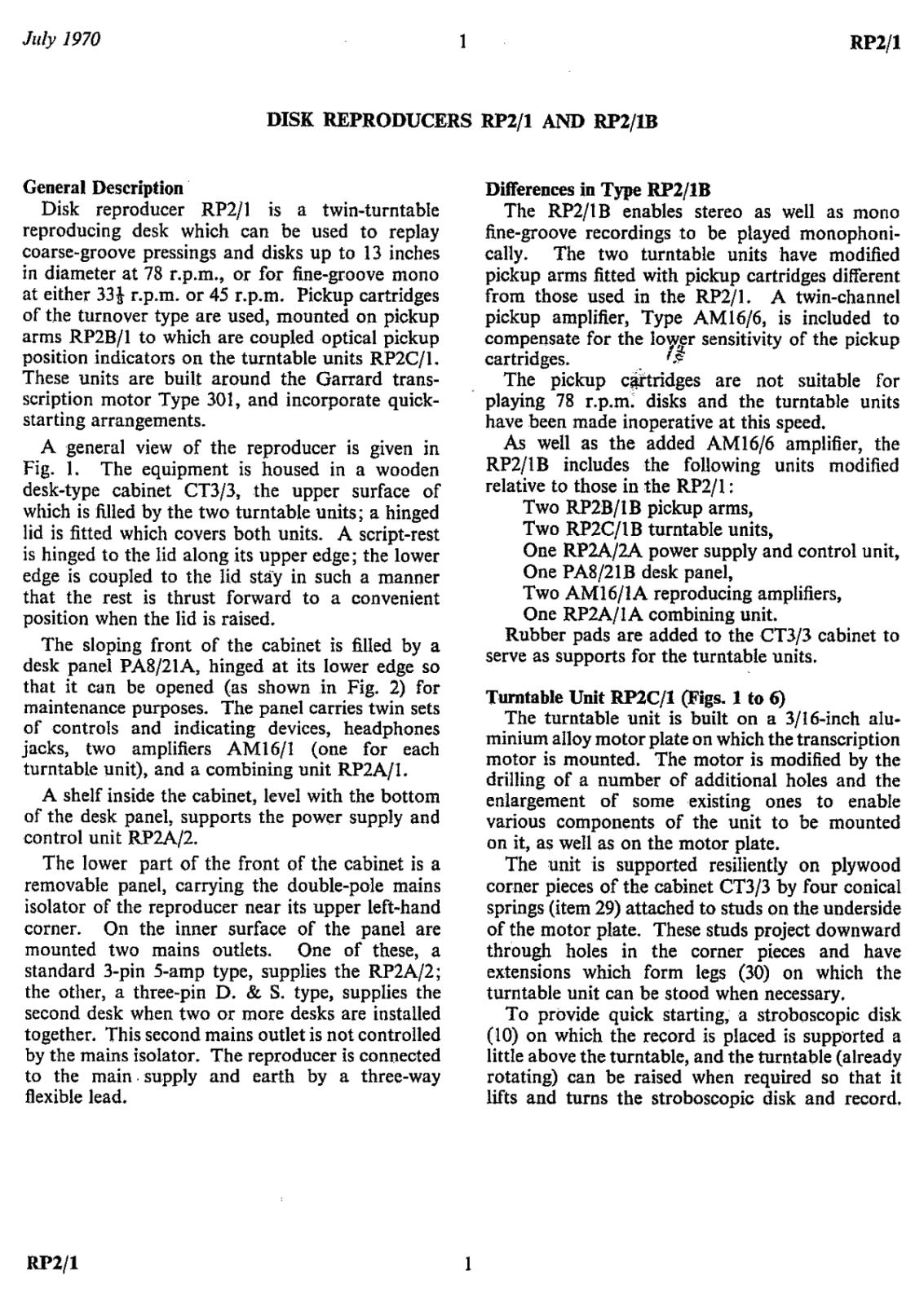 Garrard RP-2 Owners manual