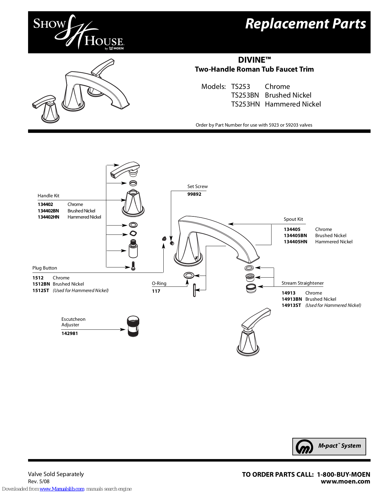 ShowHouse DIVINE TS253BN, DIVINE TS253HN, DIVINE TS253 Replacement Parts Manual