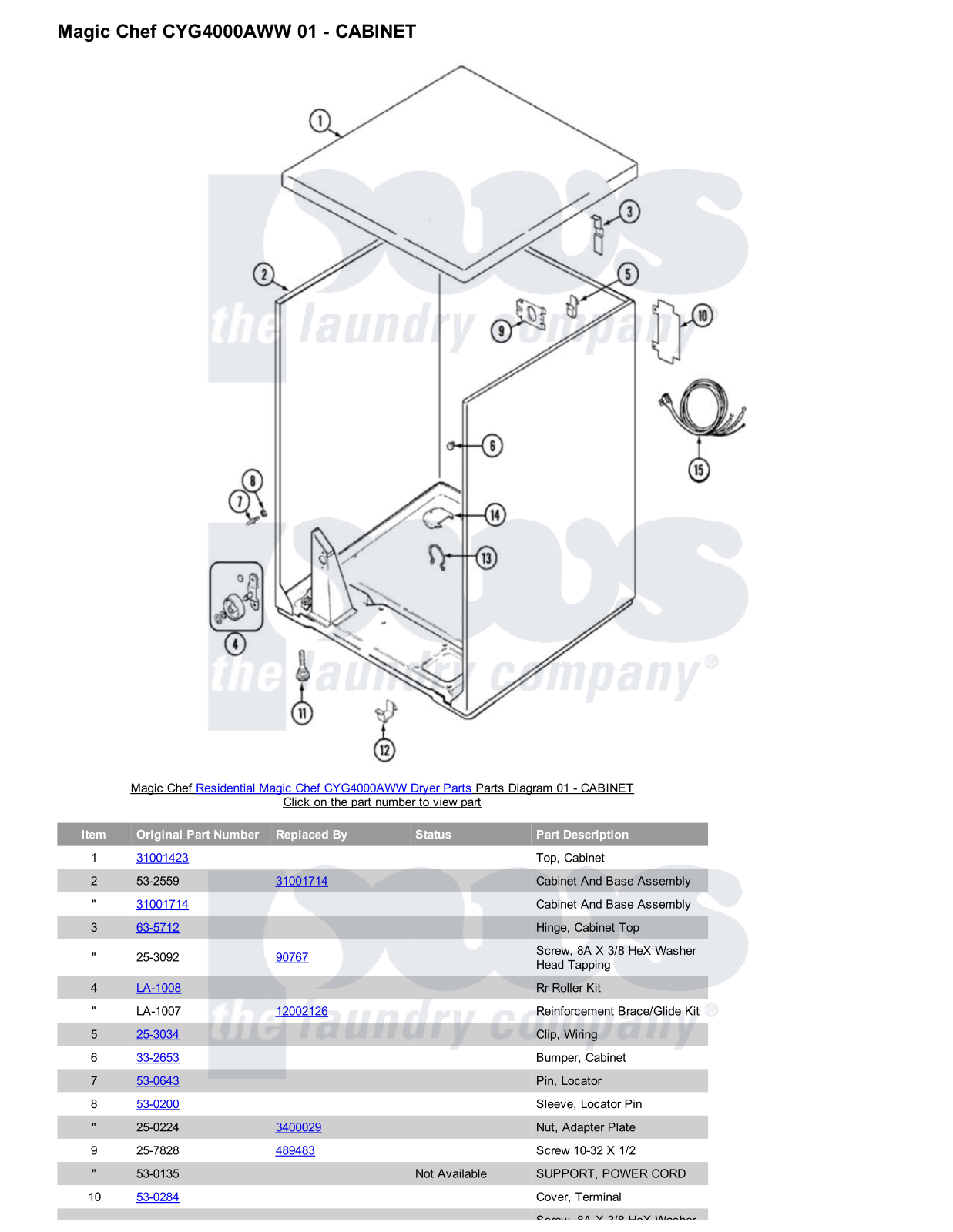 Magic Chef CYG4000AWW Parts Diagram