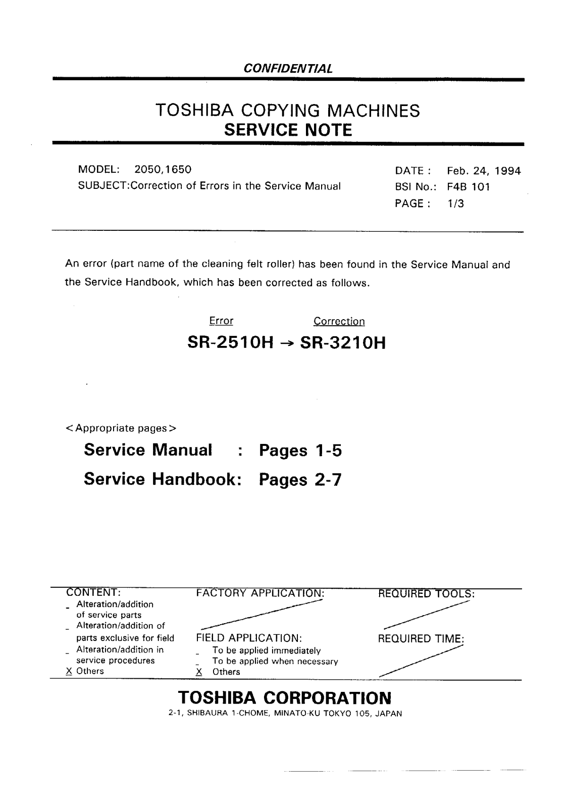 Toshiba f4b101 Service Note