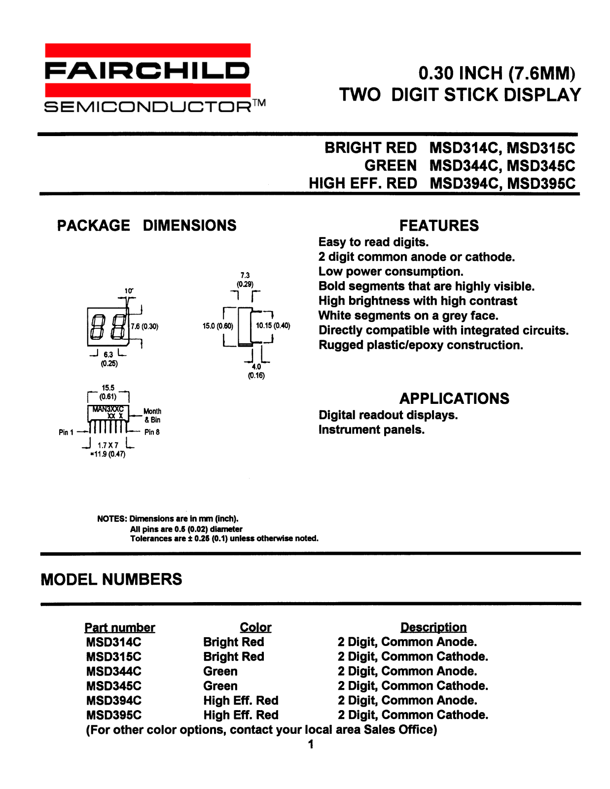 Fairchild Semiconductor MSD344C, MSD345C, MSD395C, MSD314C, MSD315C Datasheet