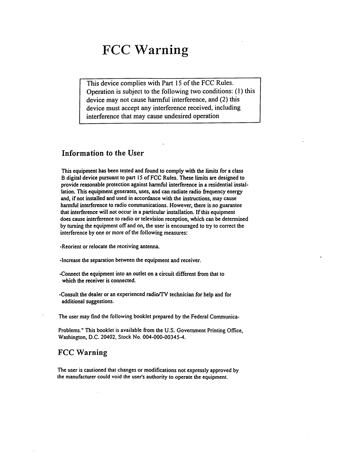 Zoltrix FM-RIB3HC FCC Warning with Compliance Statement