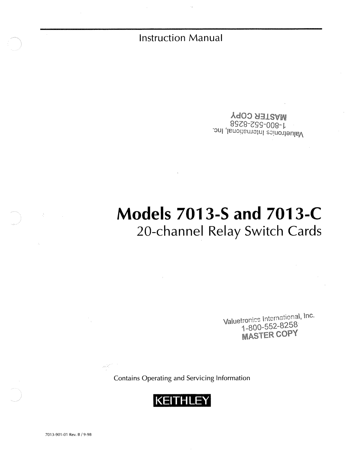 Keithley 7013-C, 7013-S Service manual