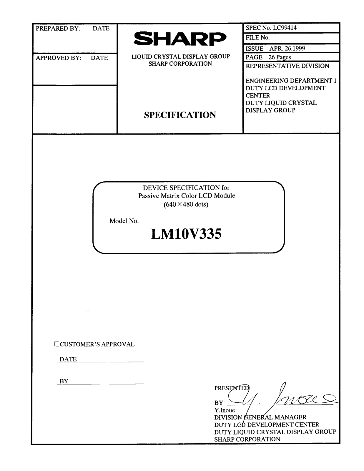 Sharp LM10V335 Datasheet