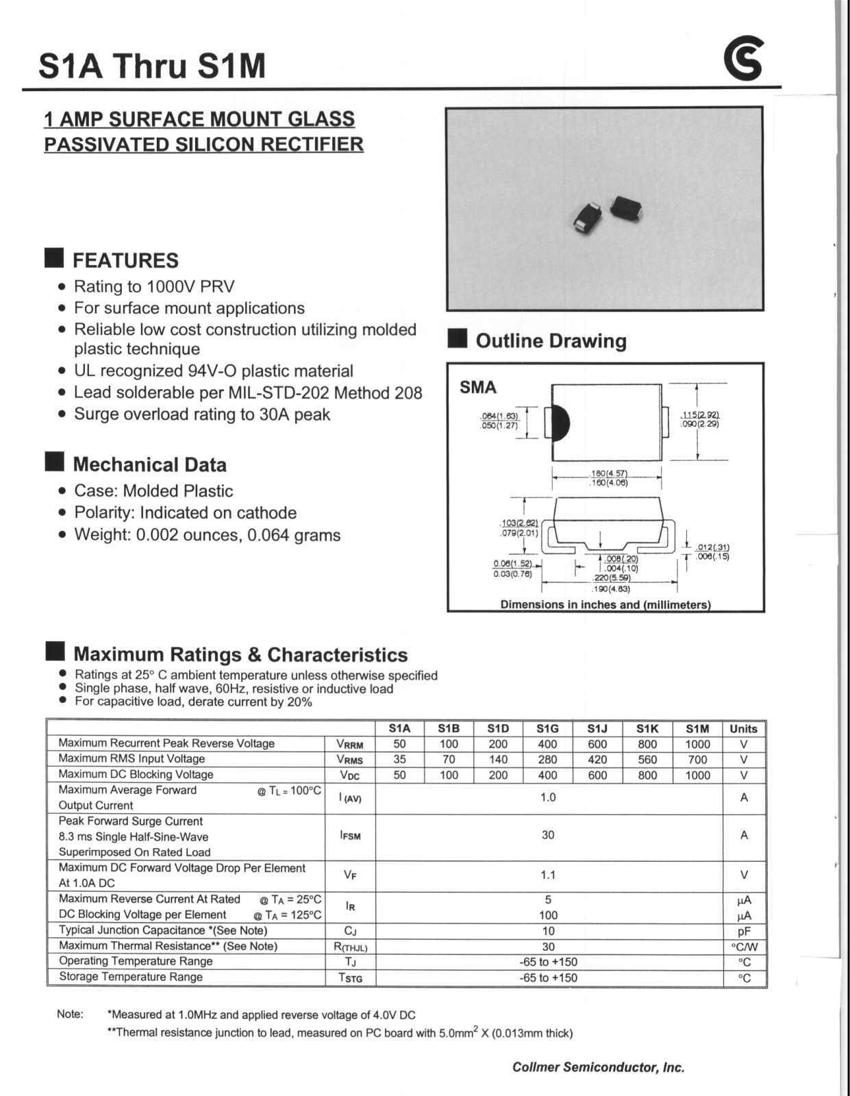 CALLMER S1A, S1G, S1B, S1D, S1K Datasheet