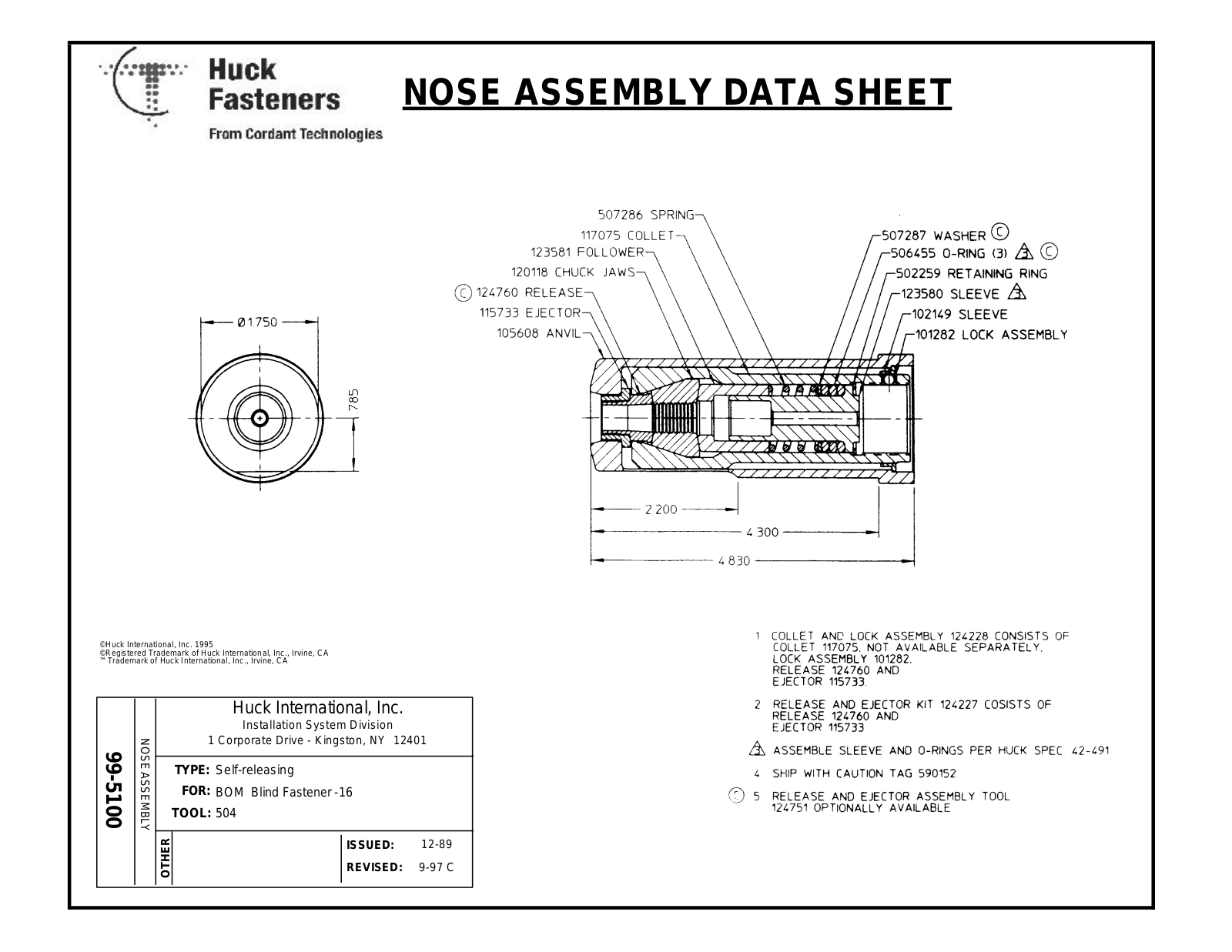 HUCK 99-5100 DATA SHEET