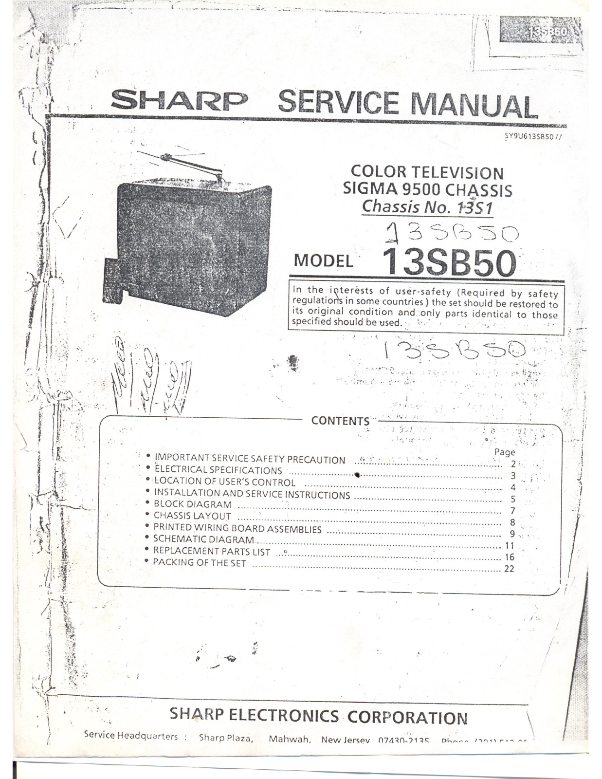 SHARP 13SB50 Service Manual