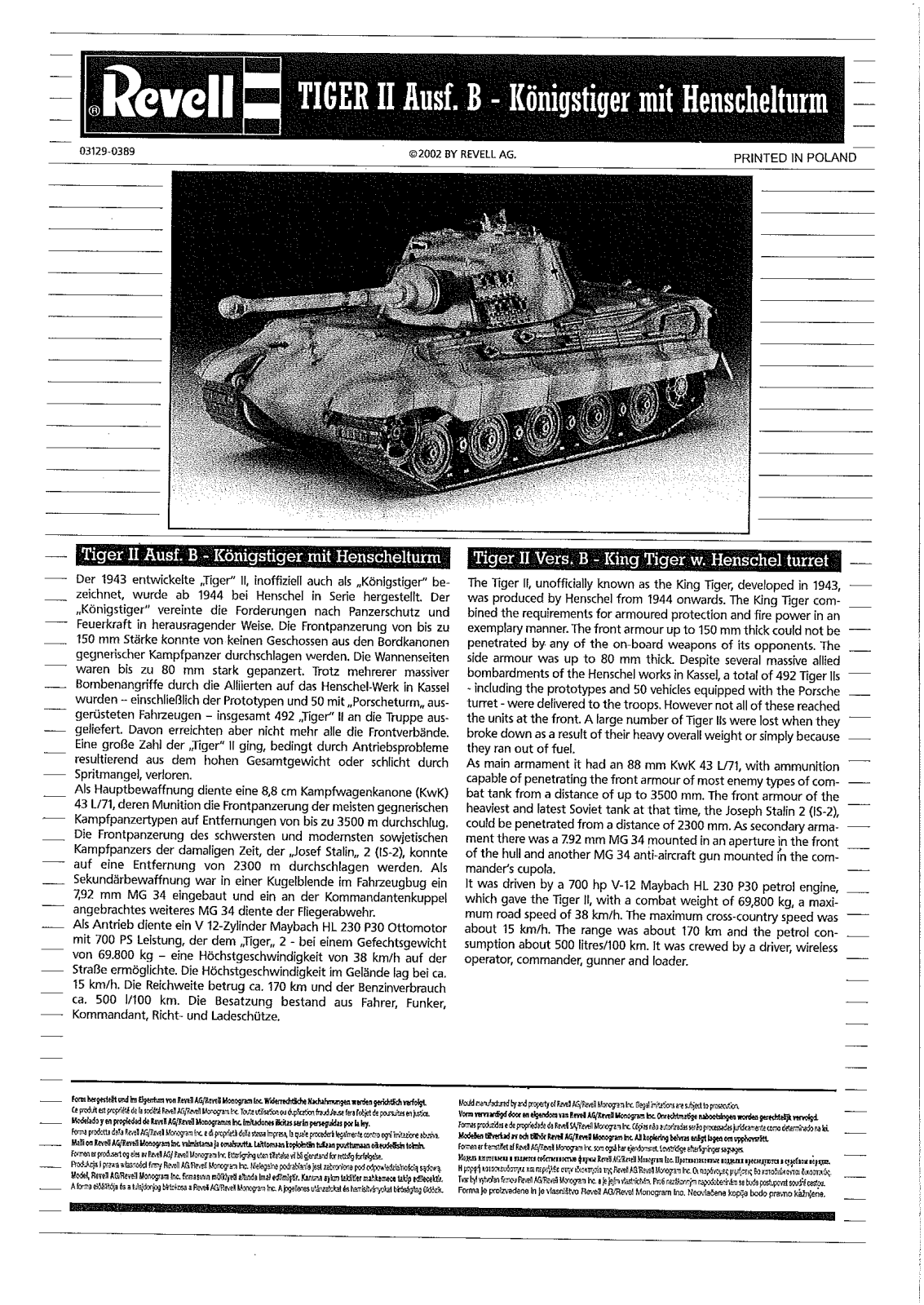 REVELL Tiger II Ausf. B Kit User Manual