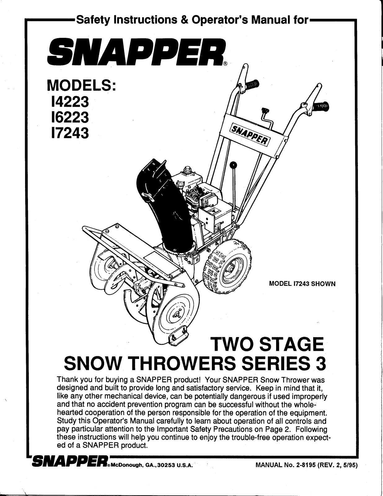 Snapper 17223, 14223, 16223 User Manual