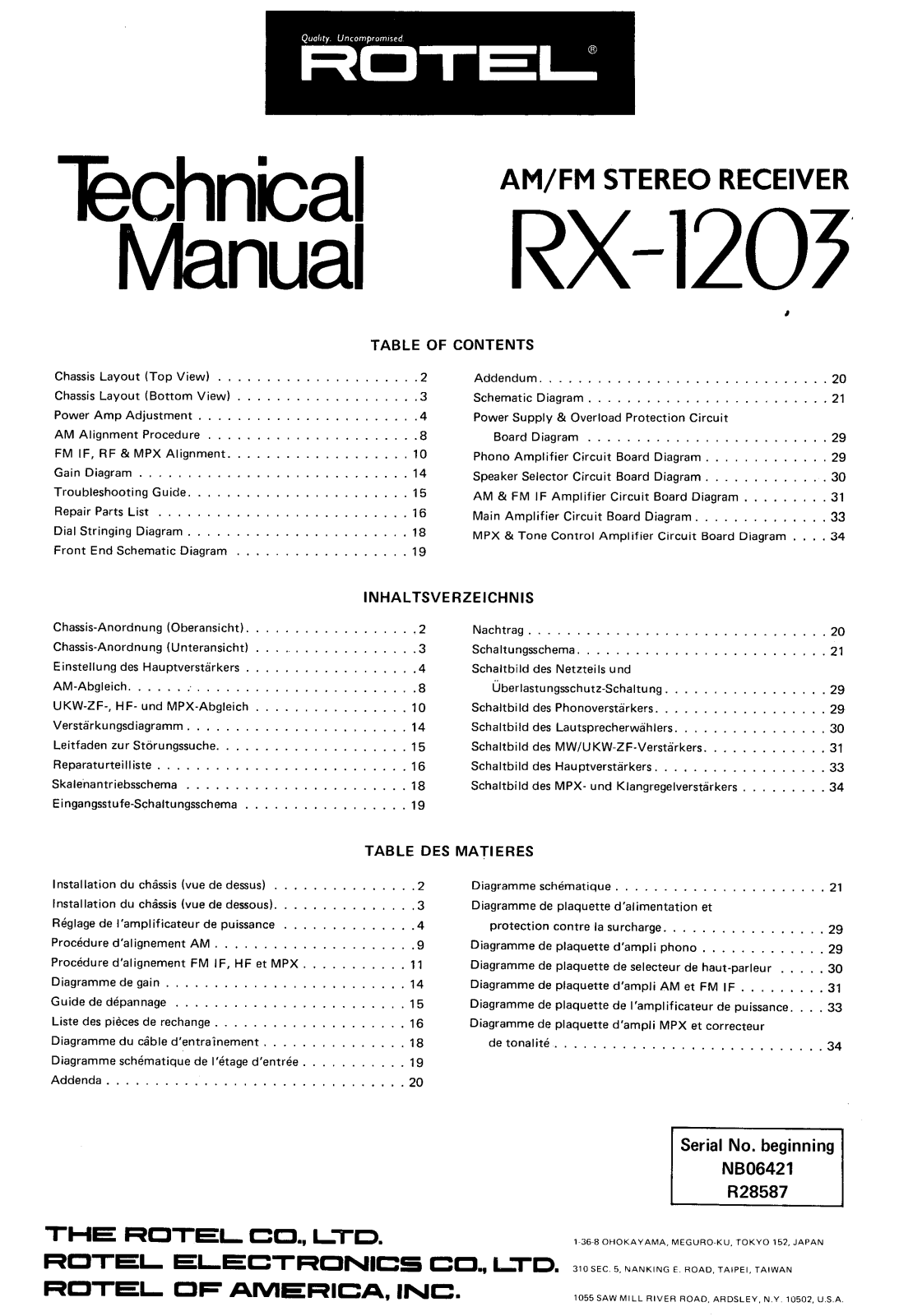 Rotel RX-1203 Service Manual