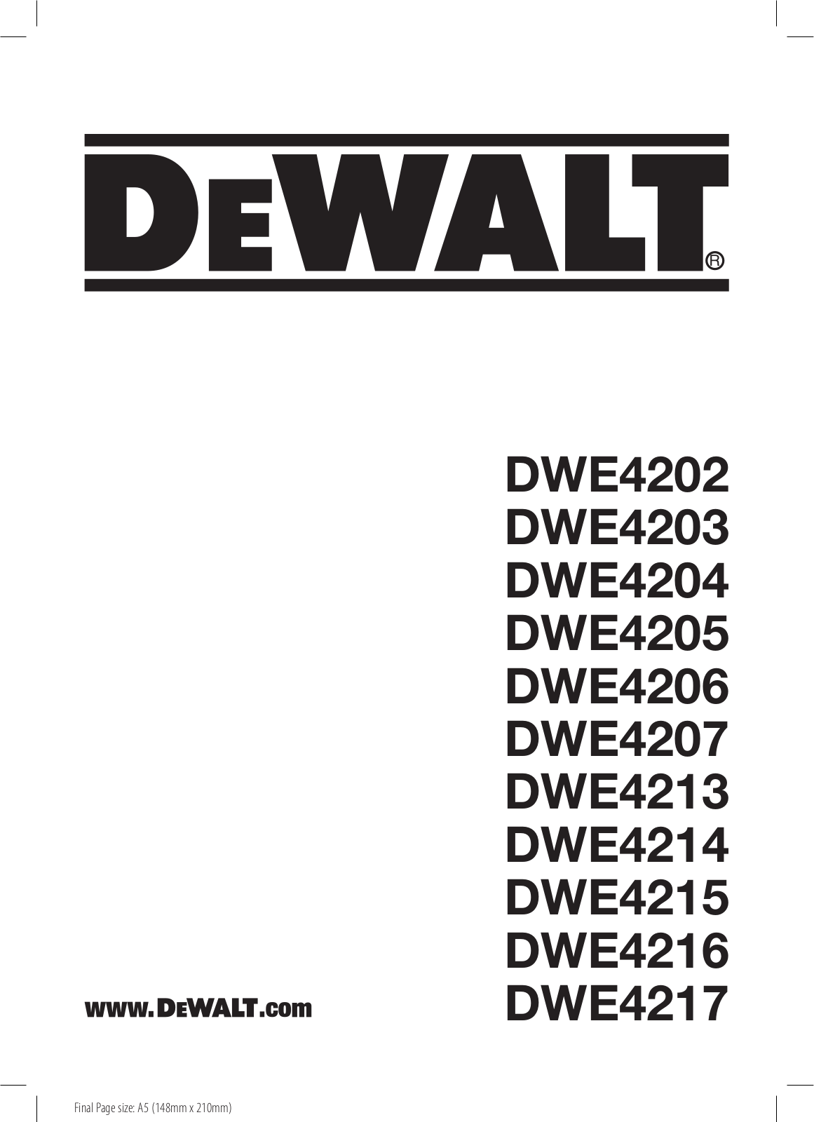 DeWalt DWE4207 Service Manual