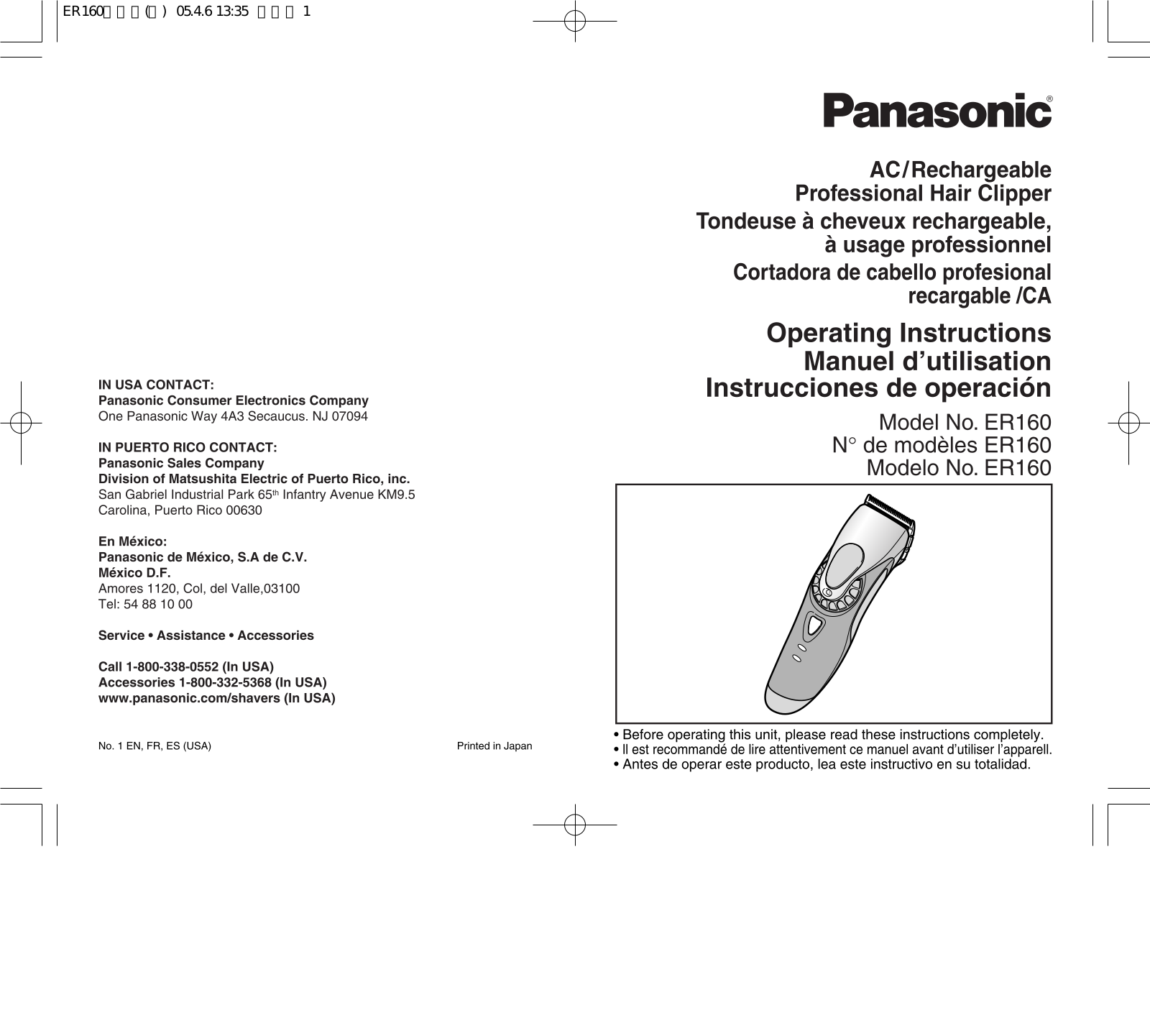 Panasonic ER-160 User Manual