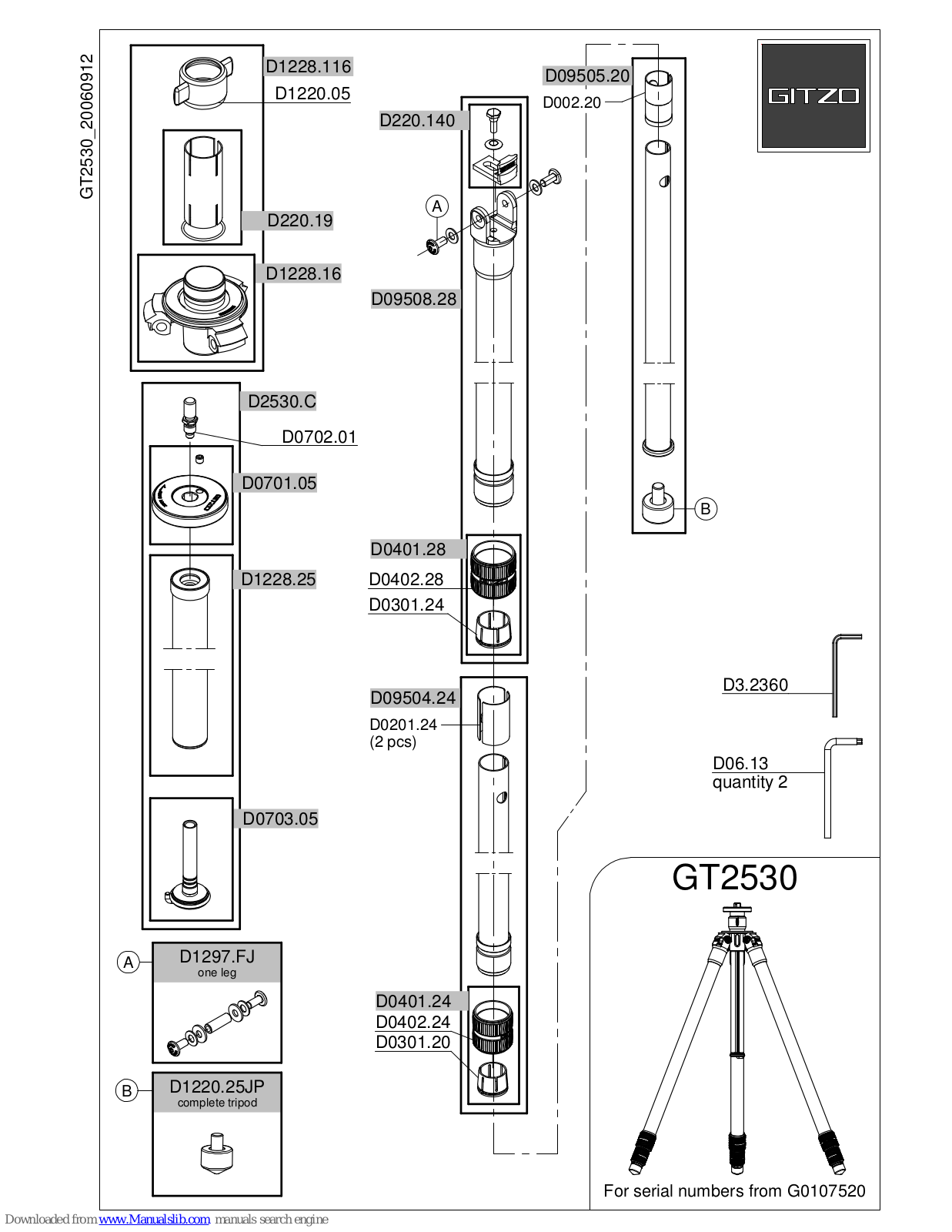 Gitzo Series 2 Explorer GT2530EX, 2 GT2530EX Parts List