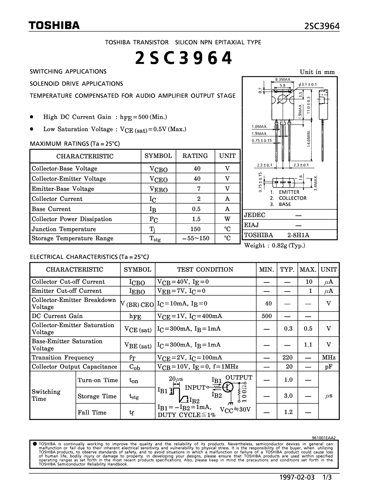 Toshiba 2SC3964 Datasheet