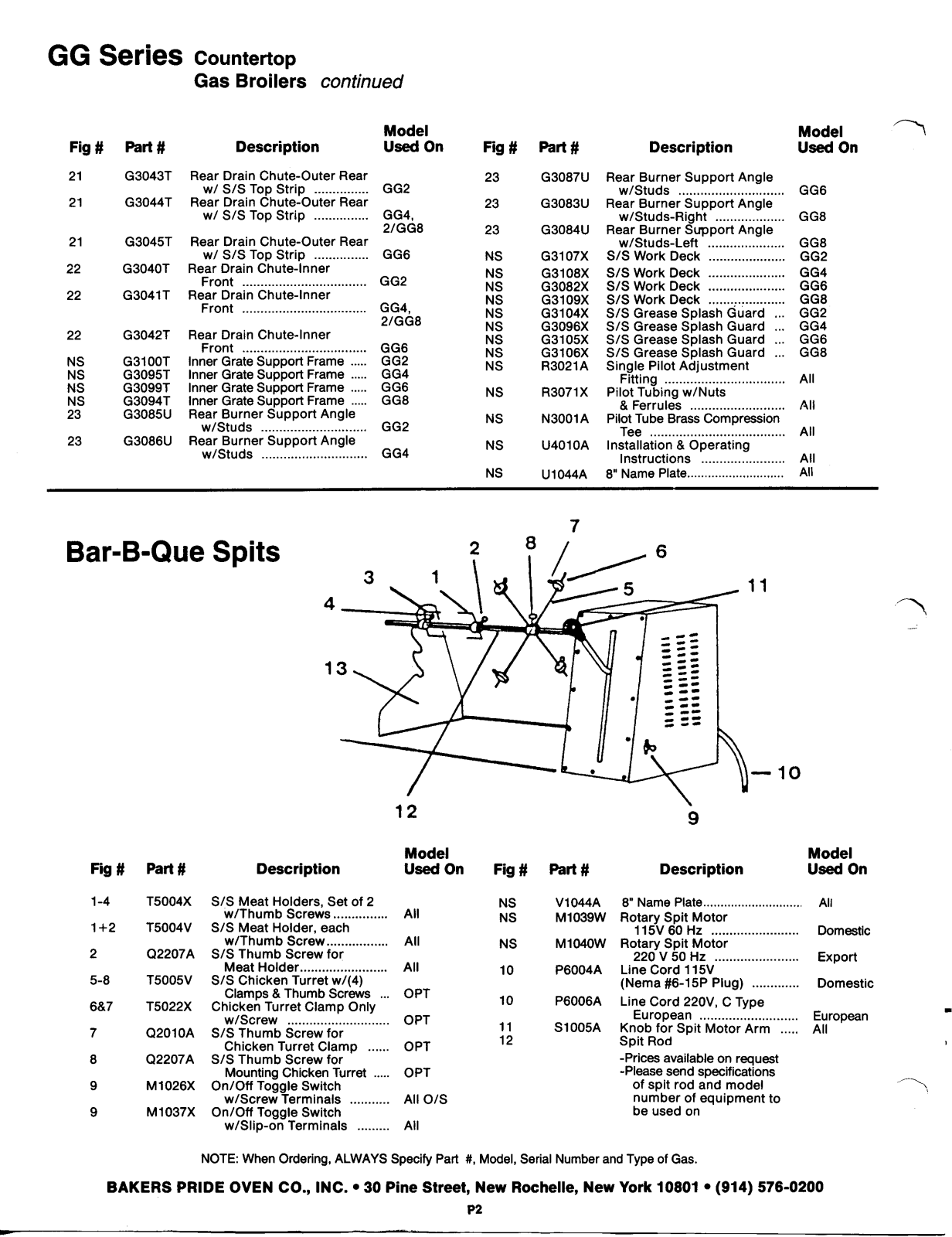 Bakers Pride GG-4 Parts List