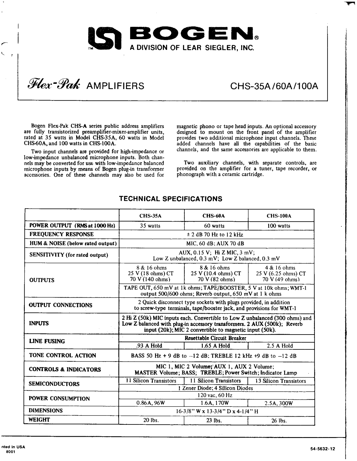 Bogen CHS100A Service Manual