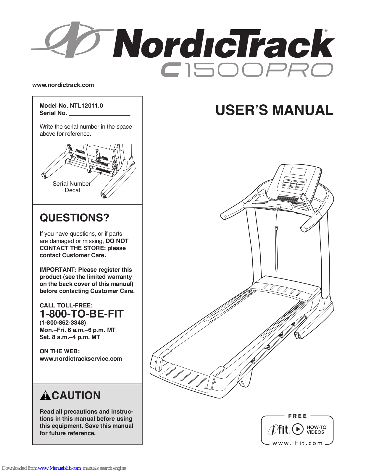 NordicTrack C 1500 Pro Treadmill, C 1500 Pro, NTL12011.0 User Manual