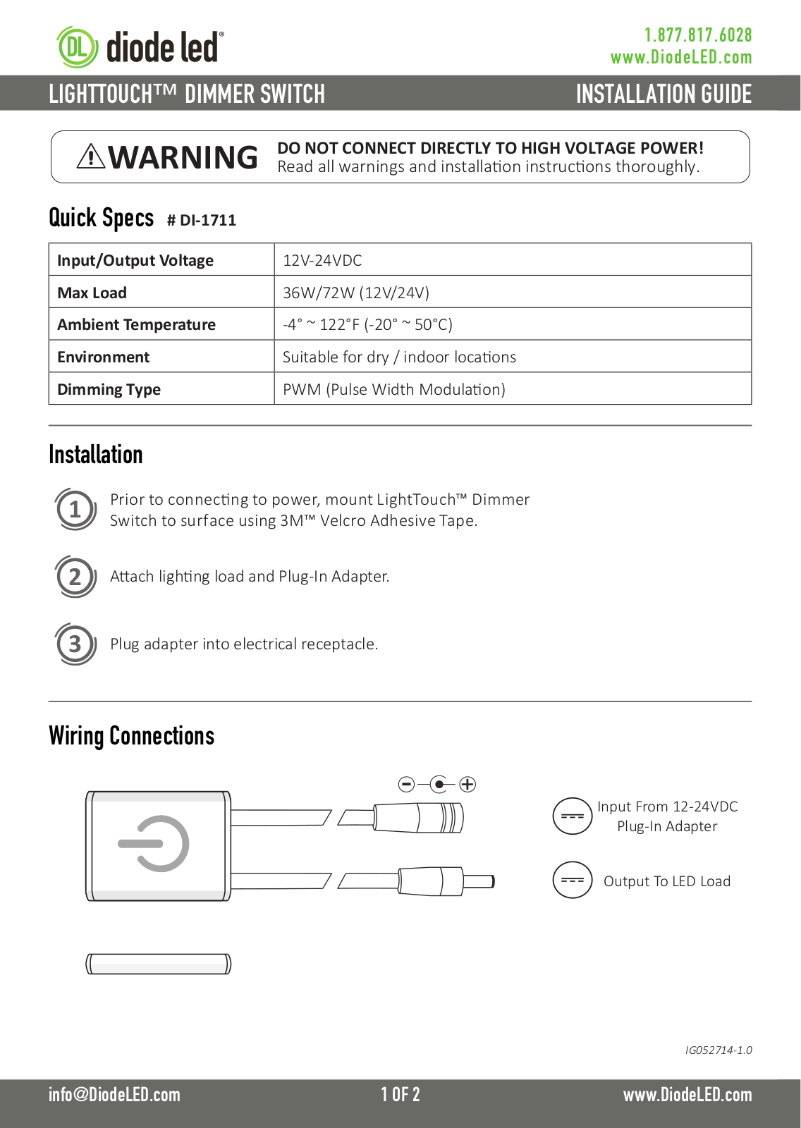 Diode LED LIGHTTOUCH User Manual