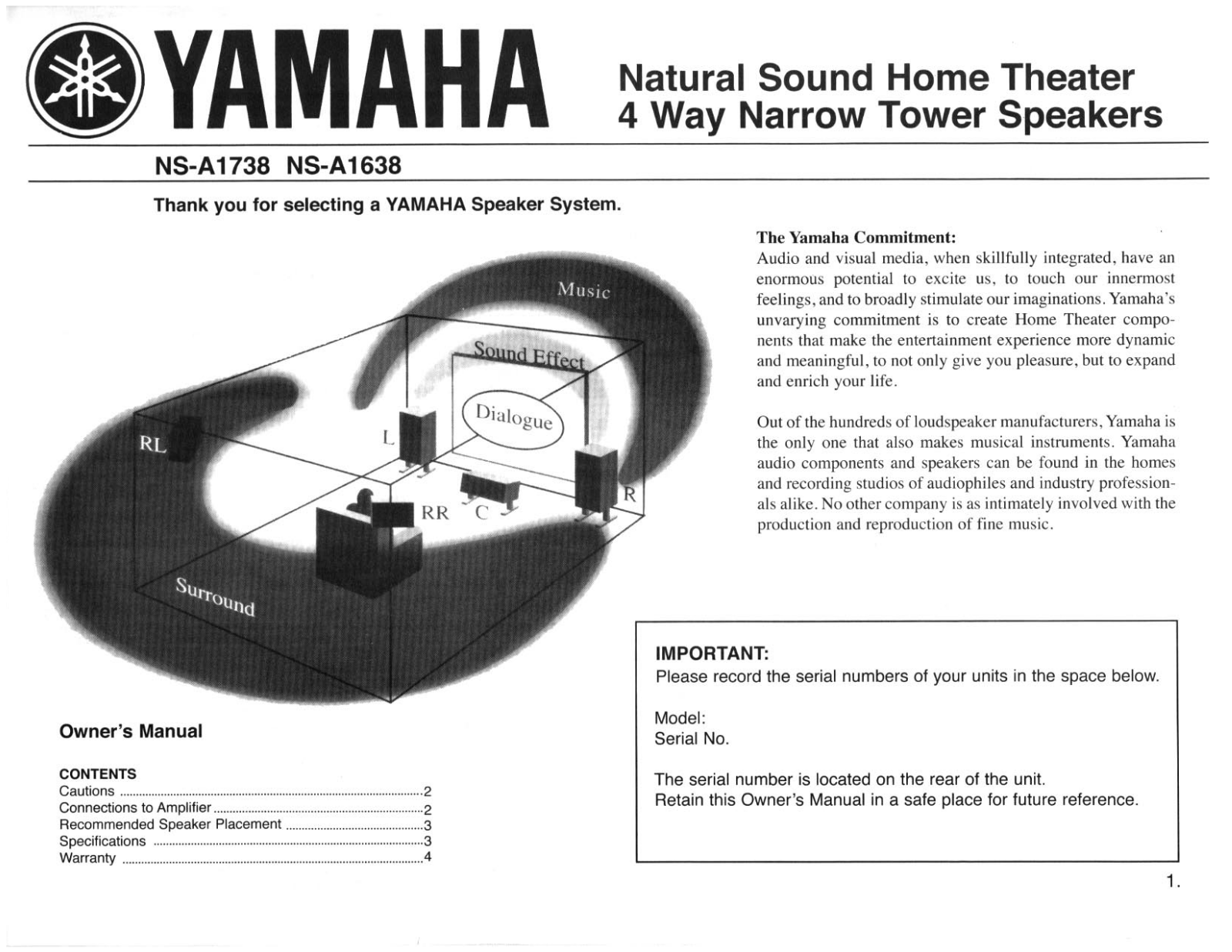 Yamaha NS-A1638, NS-A1738 Owner's Manual