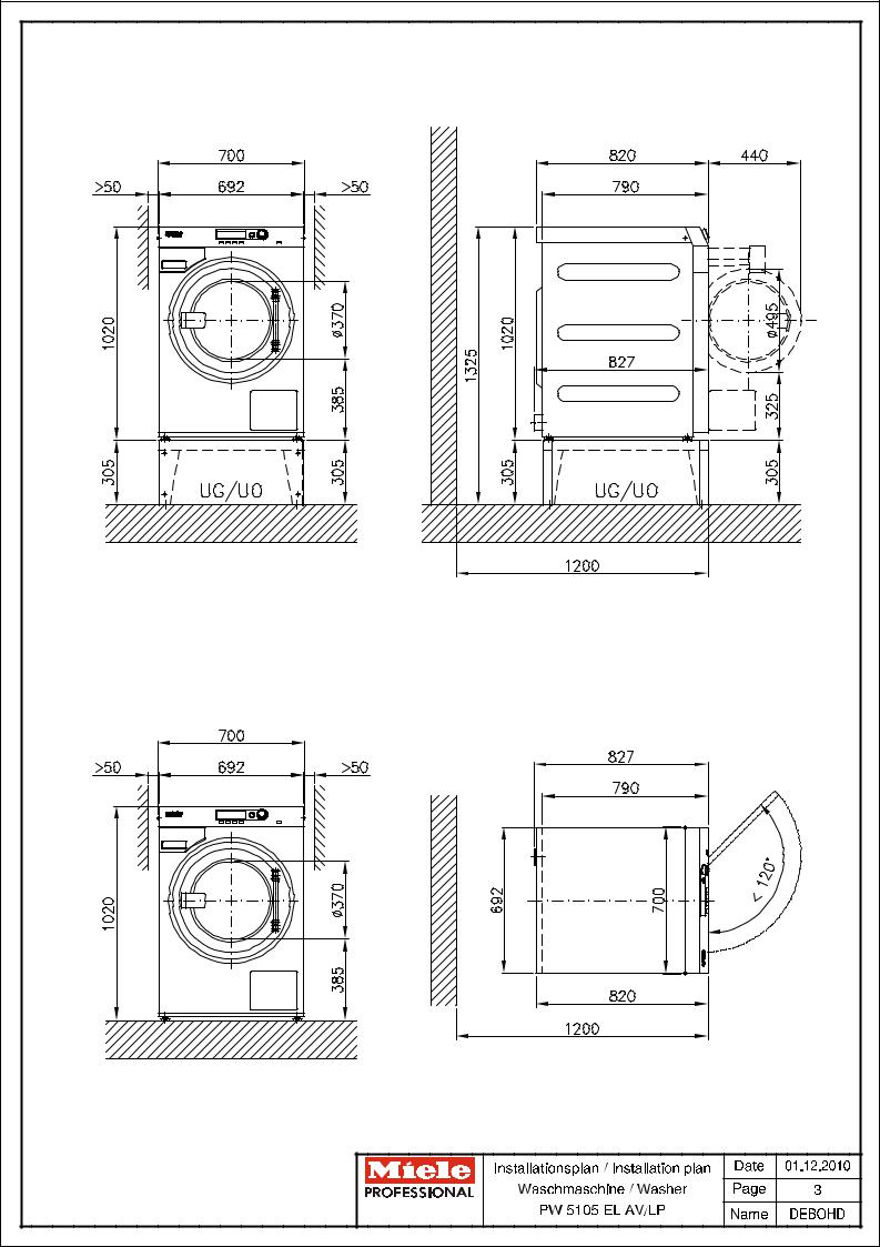 Miele PW 5105 EL AV, PW 5105 EL LP Installation plan