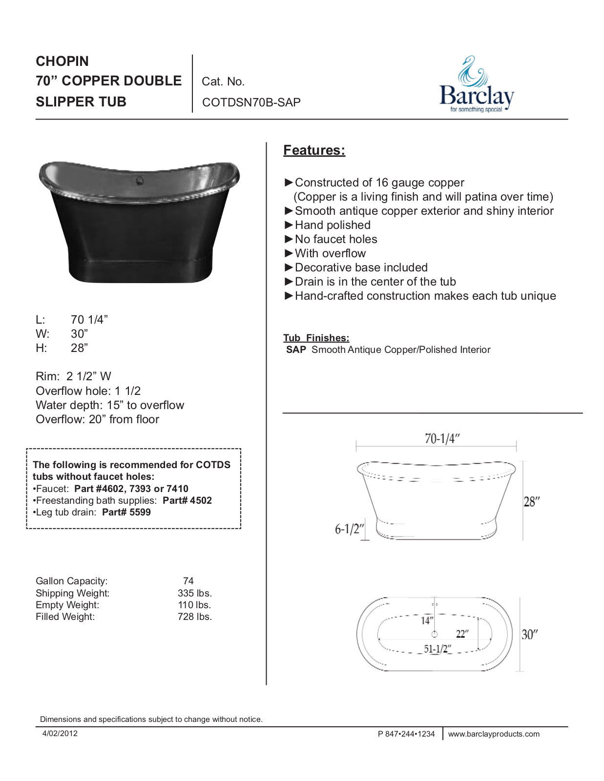 Barclay COTDSN70BSAP Specifications - ManualMachine.com