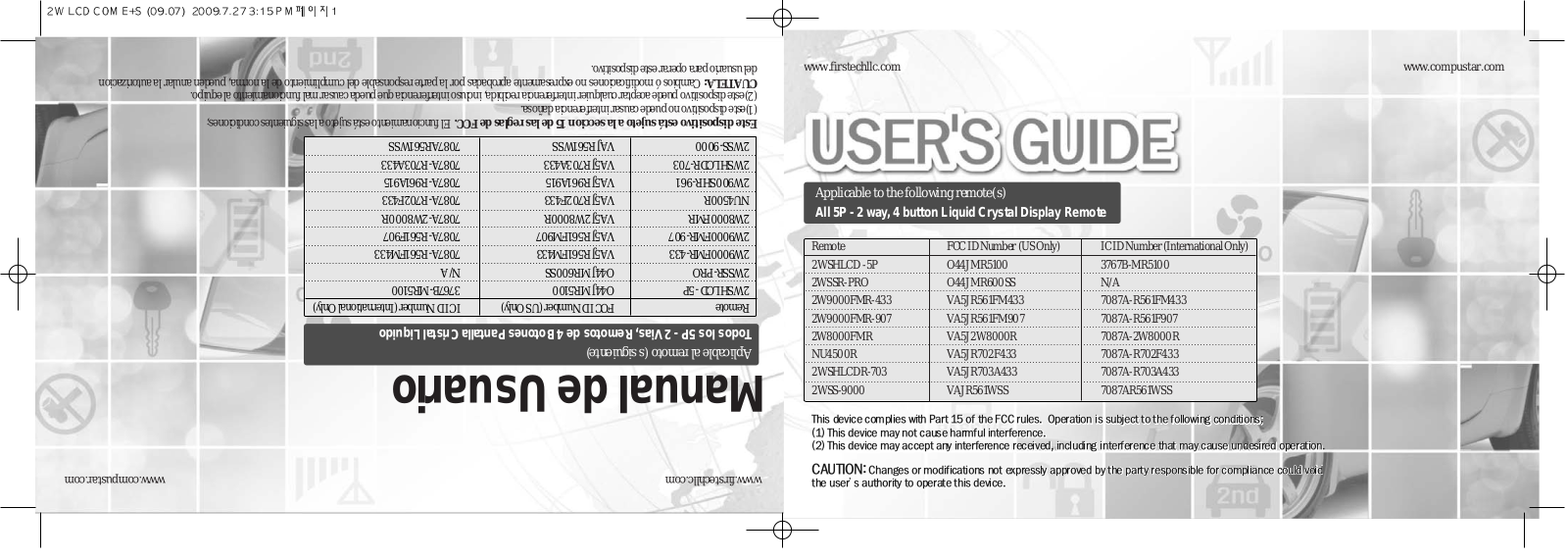 CompuSTAR NU4500R, 2W9000FMR-433, 2WSSR-PRO, 2W8000FMR, 2WSS-9000 User Manual