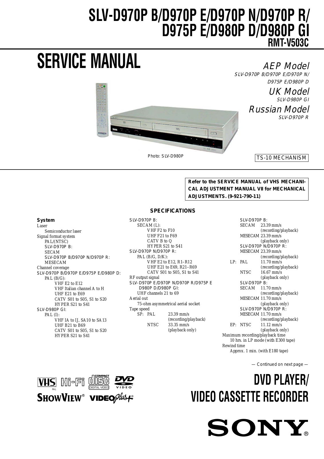 Sony SLBD-970-P, SLDD-975-P, SLDD-980-P, SLED-980-P, SLED-970-P Service manual