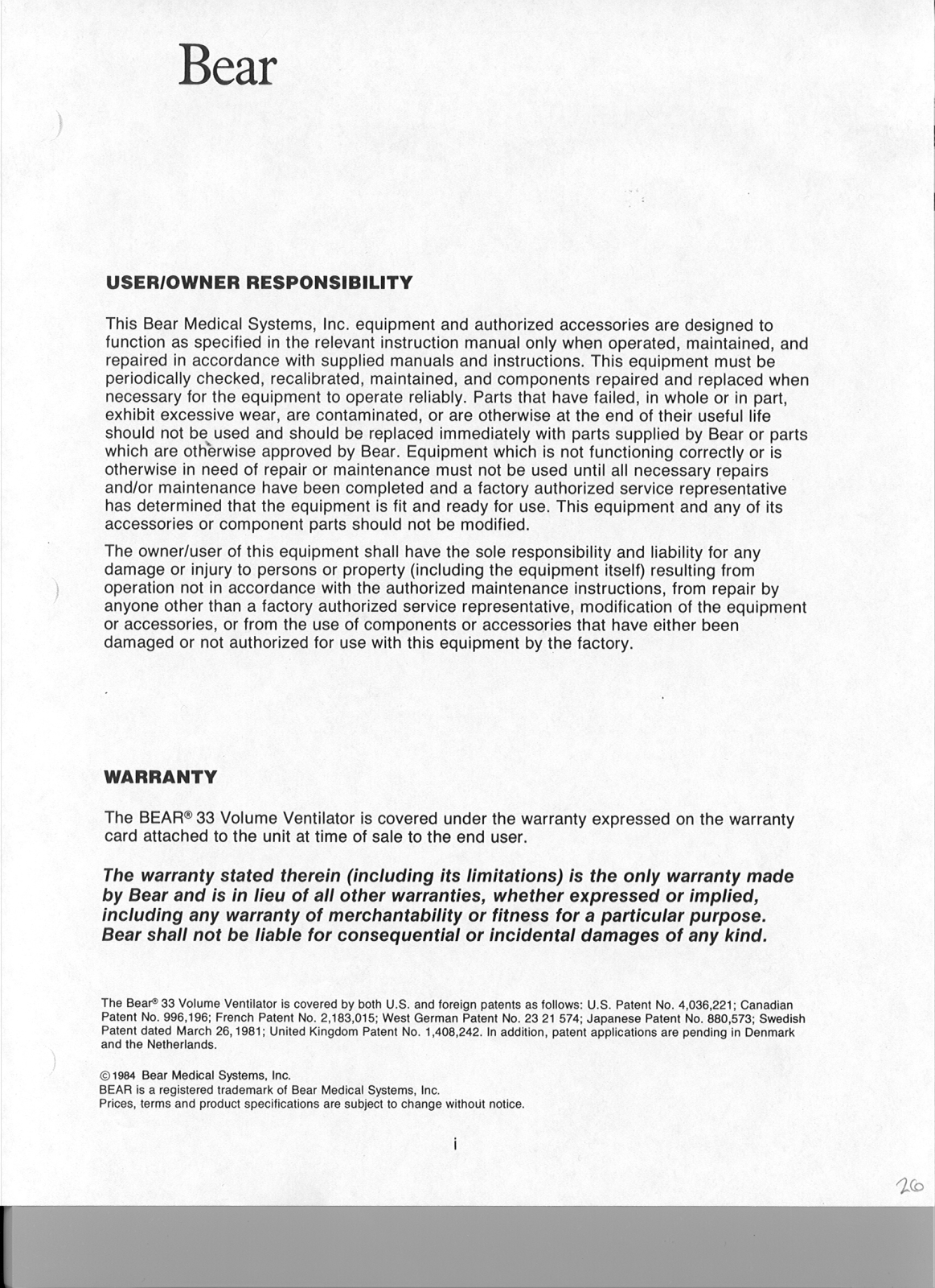BEAR 33 Volume Ventilator User manual - ManualMachine.com