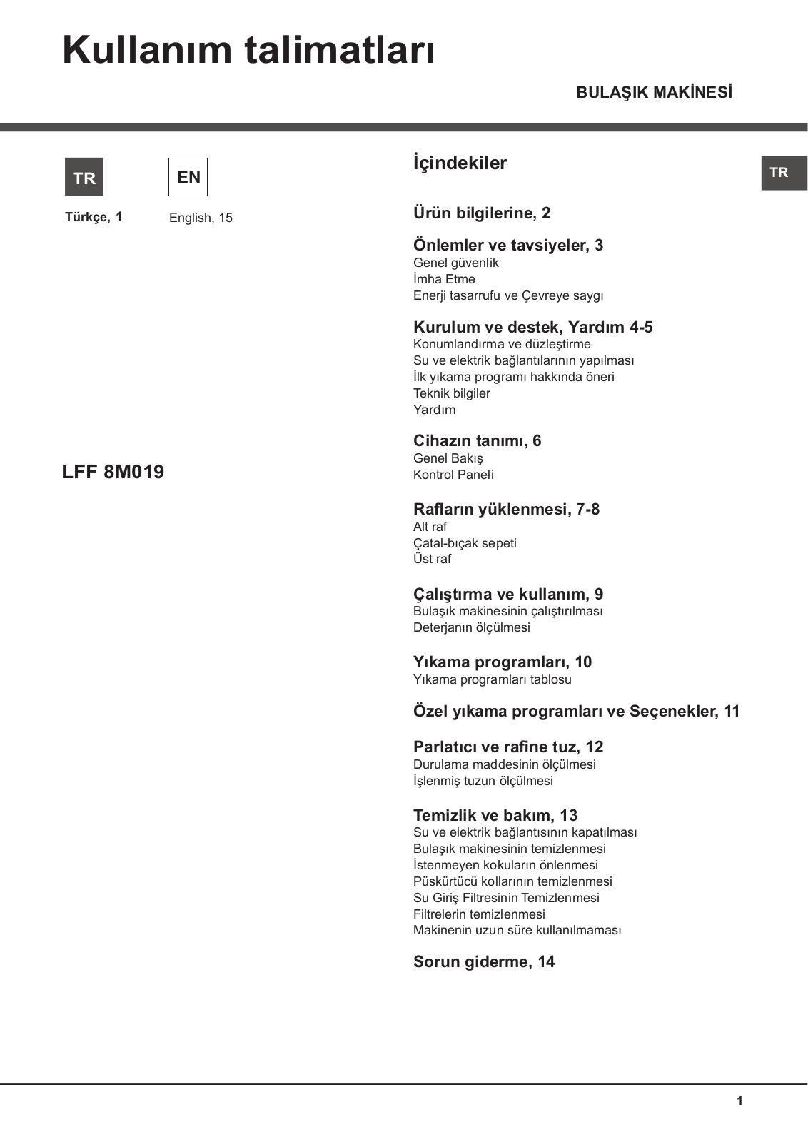 Hotpoint Ariston LFF 8M019 A TK User Manual