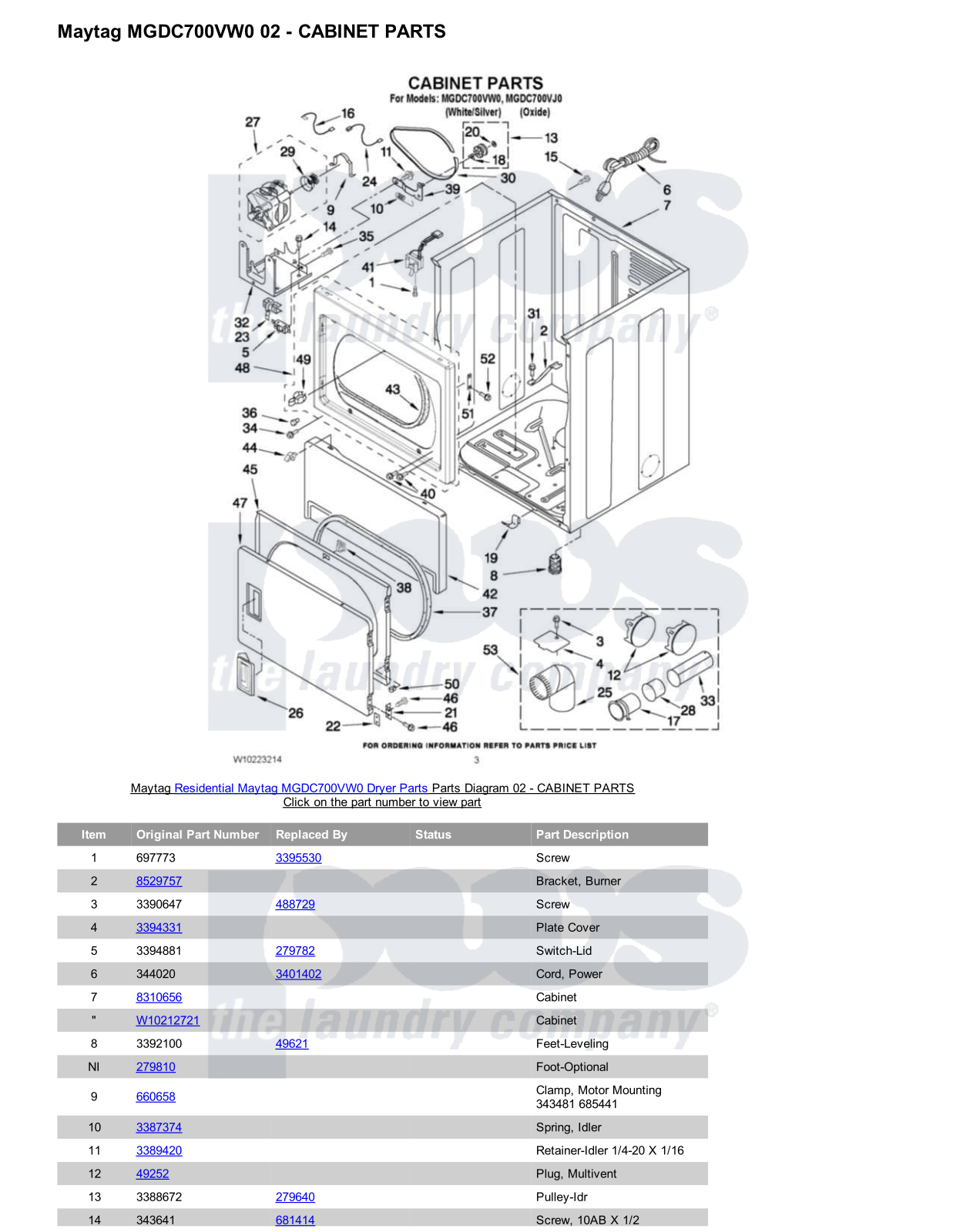 Maytag MGDC700VW0 Parts Diagram