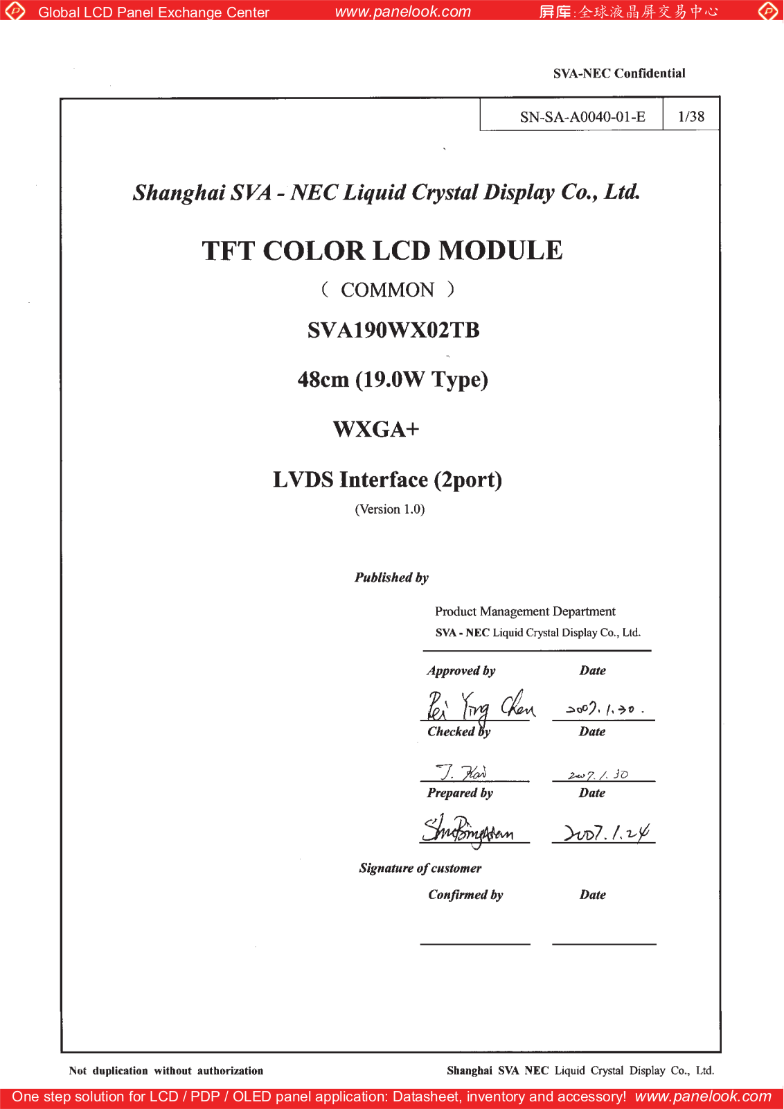 SVA-NEC SVA190WX02TB Specification - ManualMachine.com