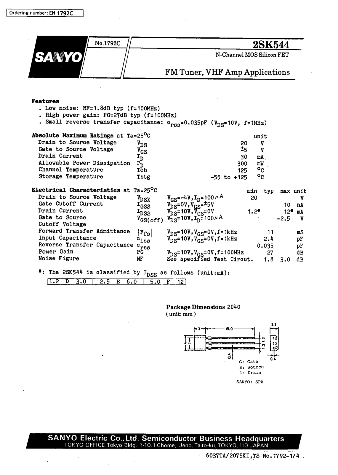 Datasheet 2SK544 Datasheet (SANYO) - ManualMachine.com